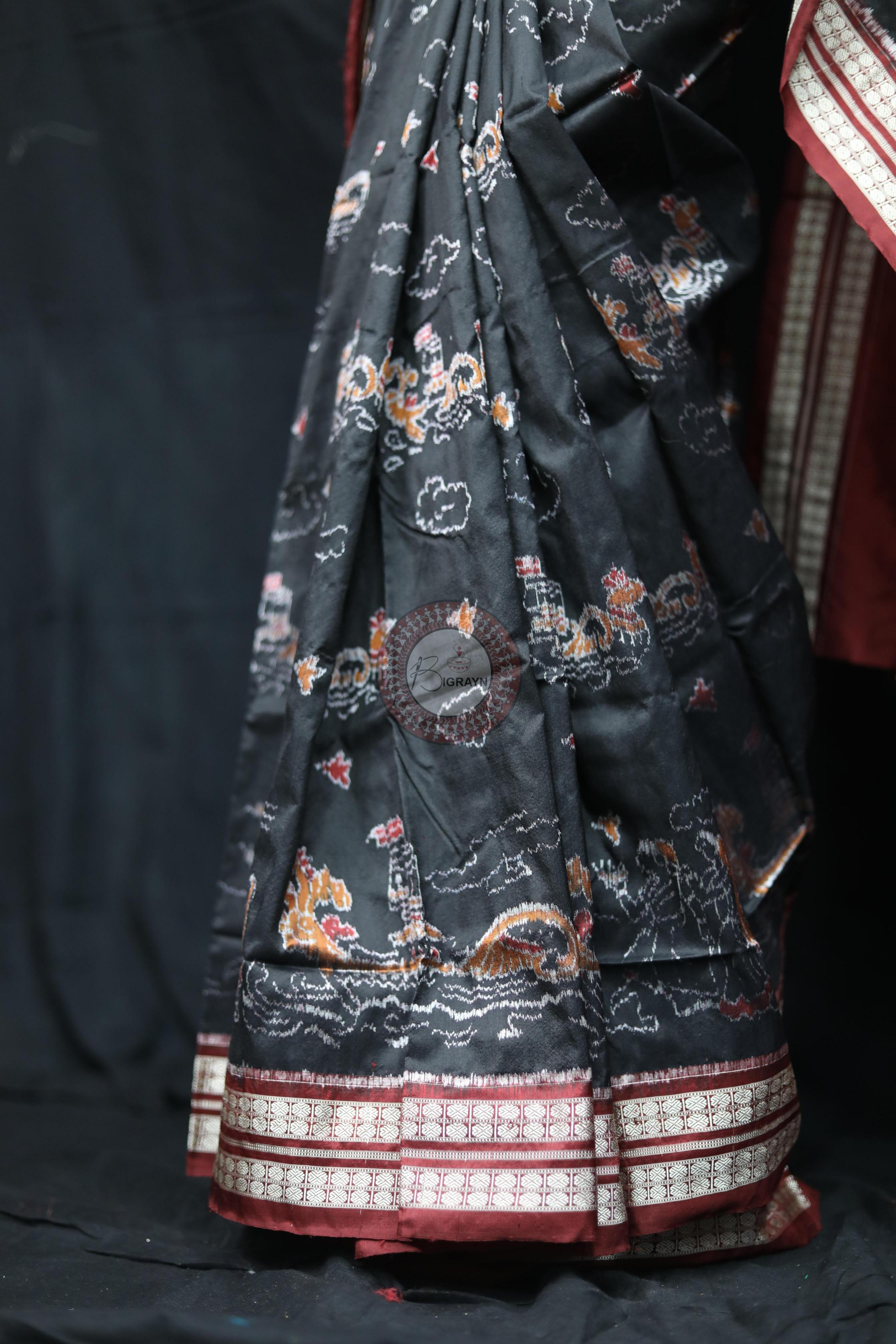 Black Boita Exclusive Sambalpuri Silk Saree