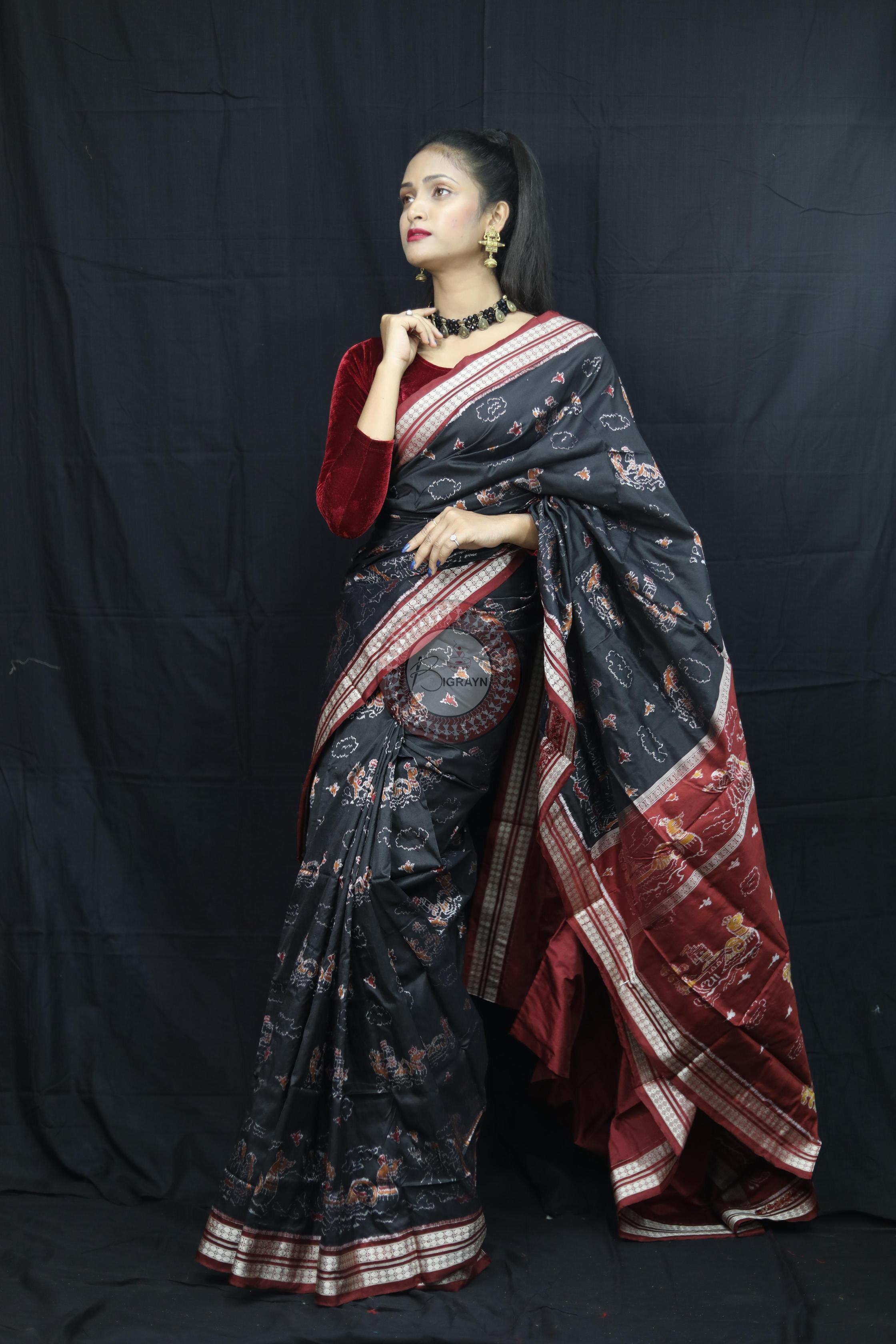 Black Boita Exclusive Sambalpuri Silk Saree