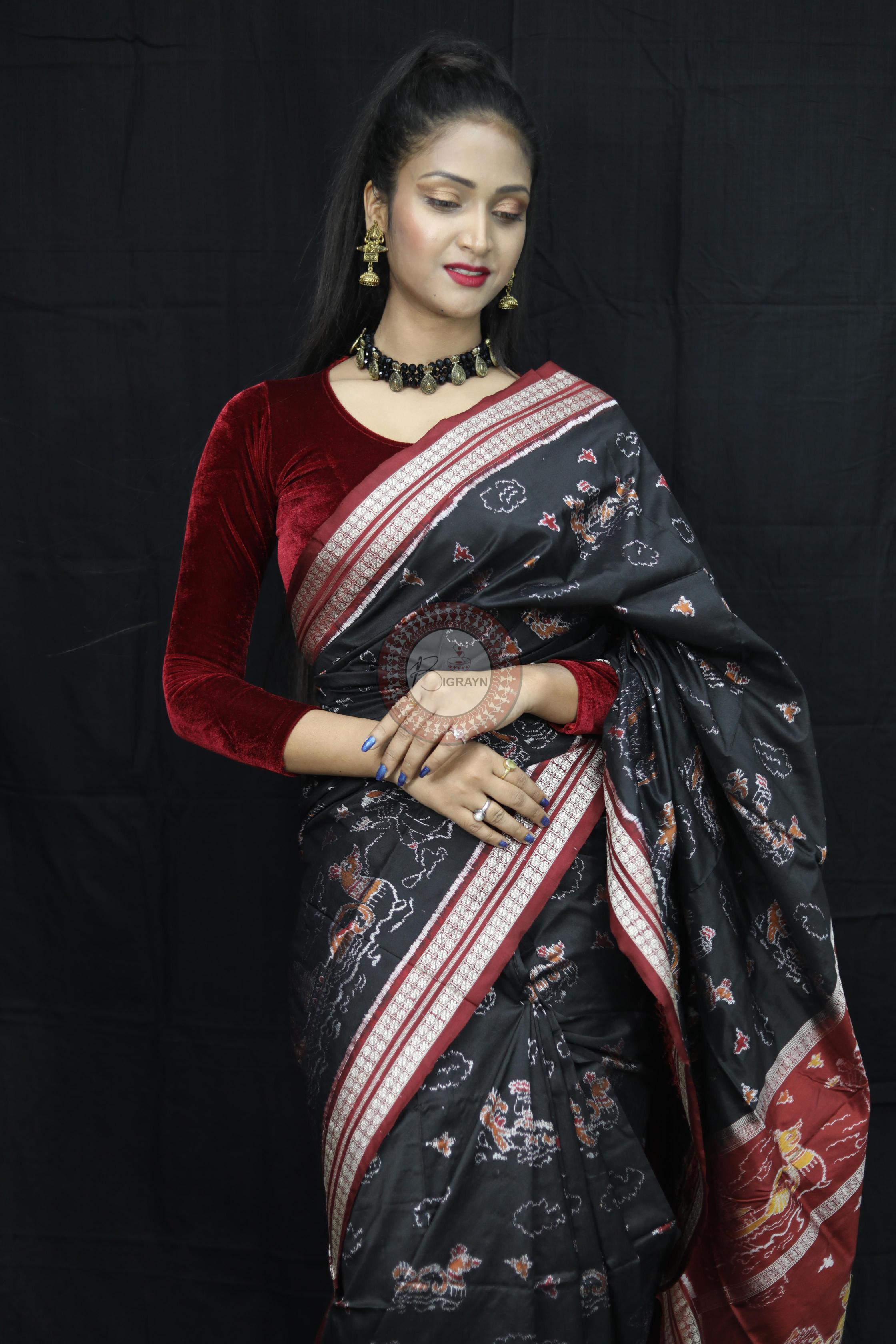 Black Boita Exclusive Sambalpuri Silk Saree