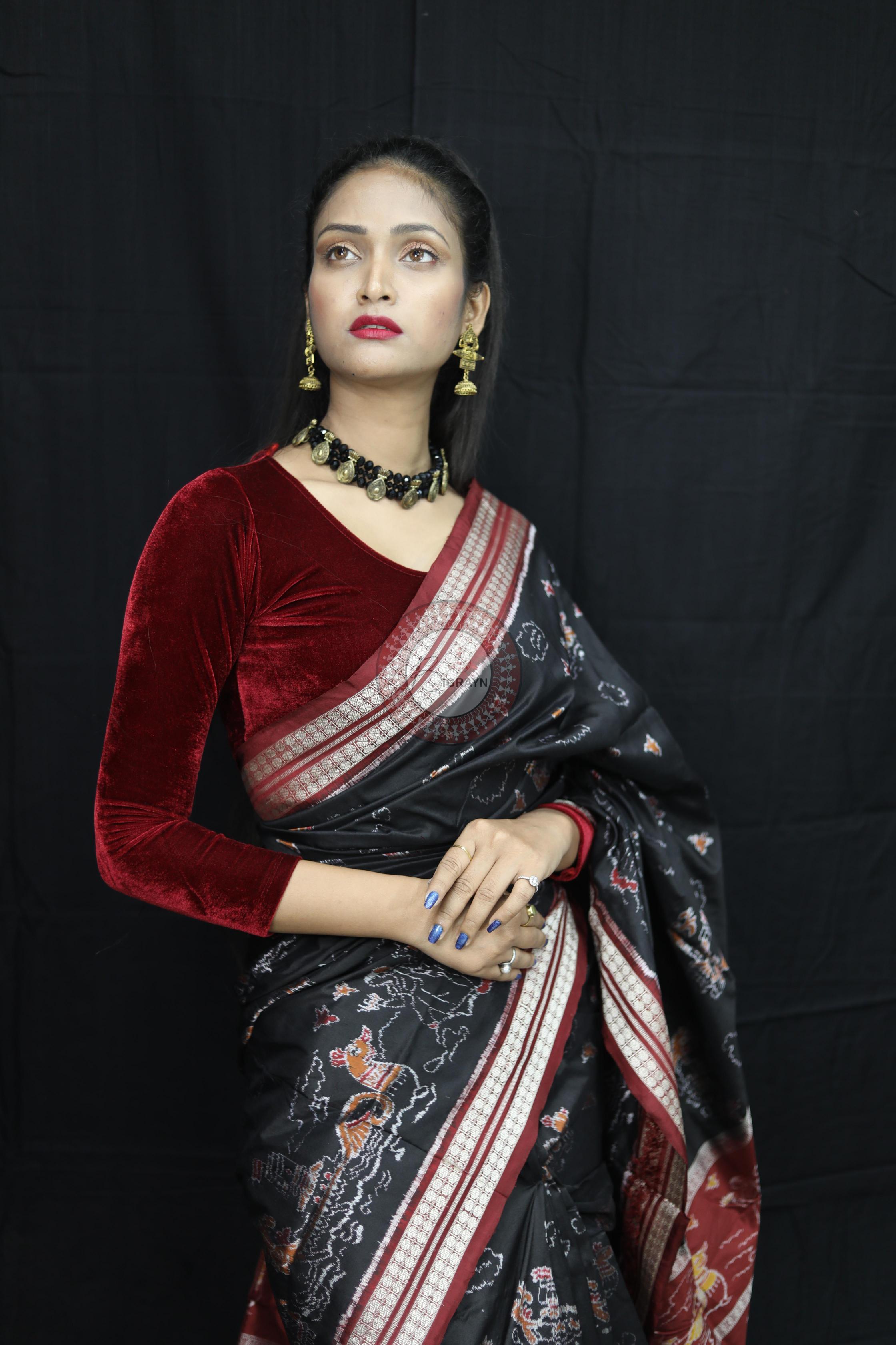 Black Boita Exclusive Sambalpuri Silk Saree