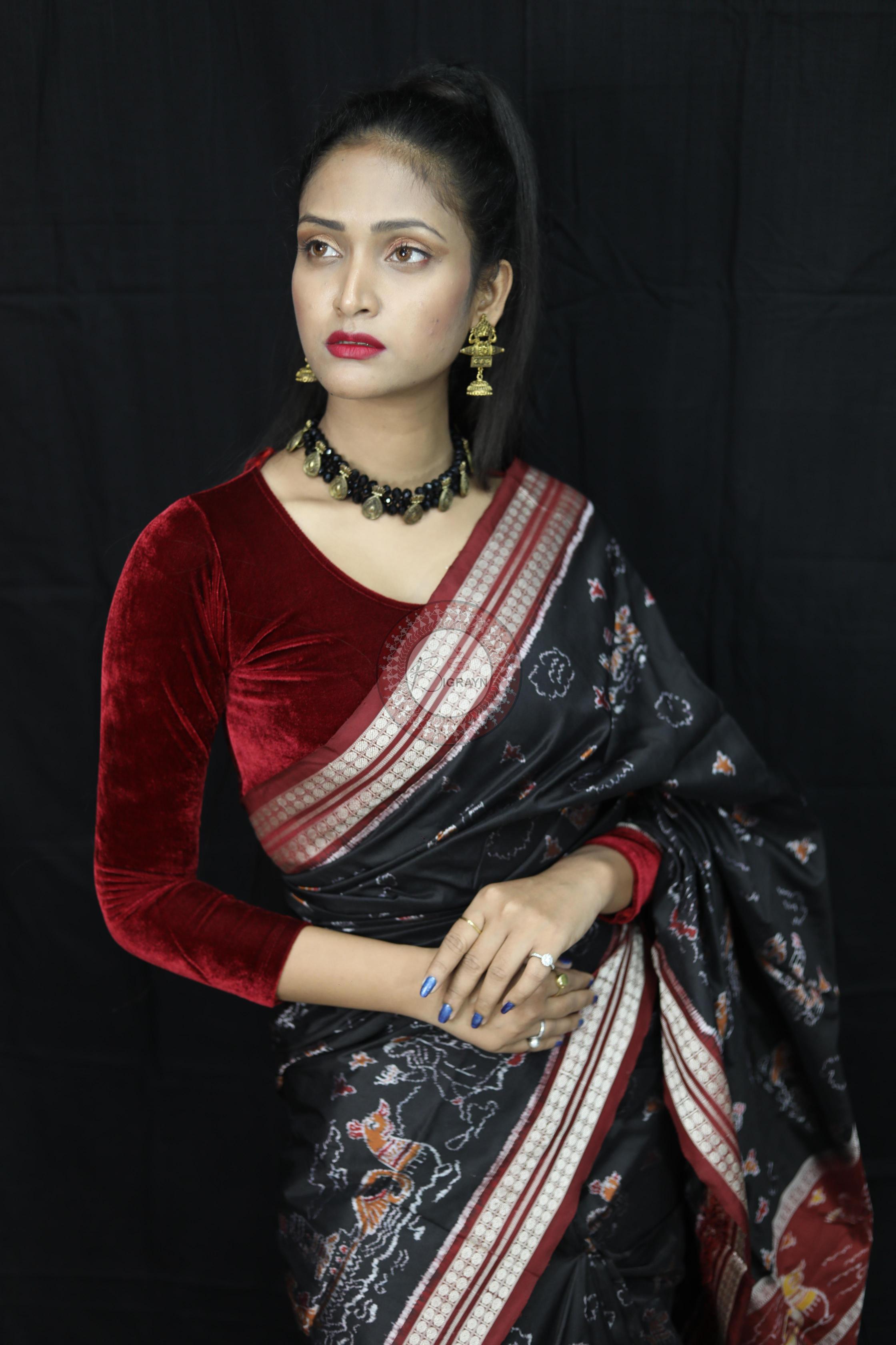 Black Boita Exclusive Sambalpuri Silk Saree