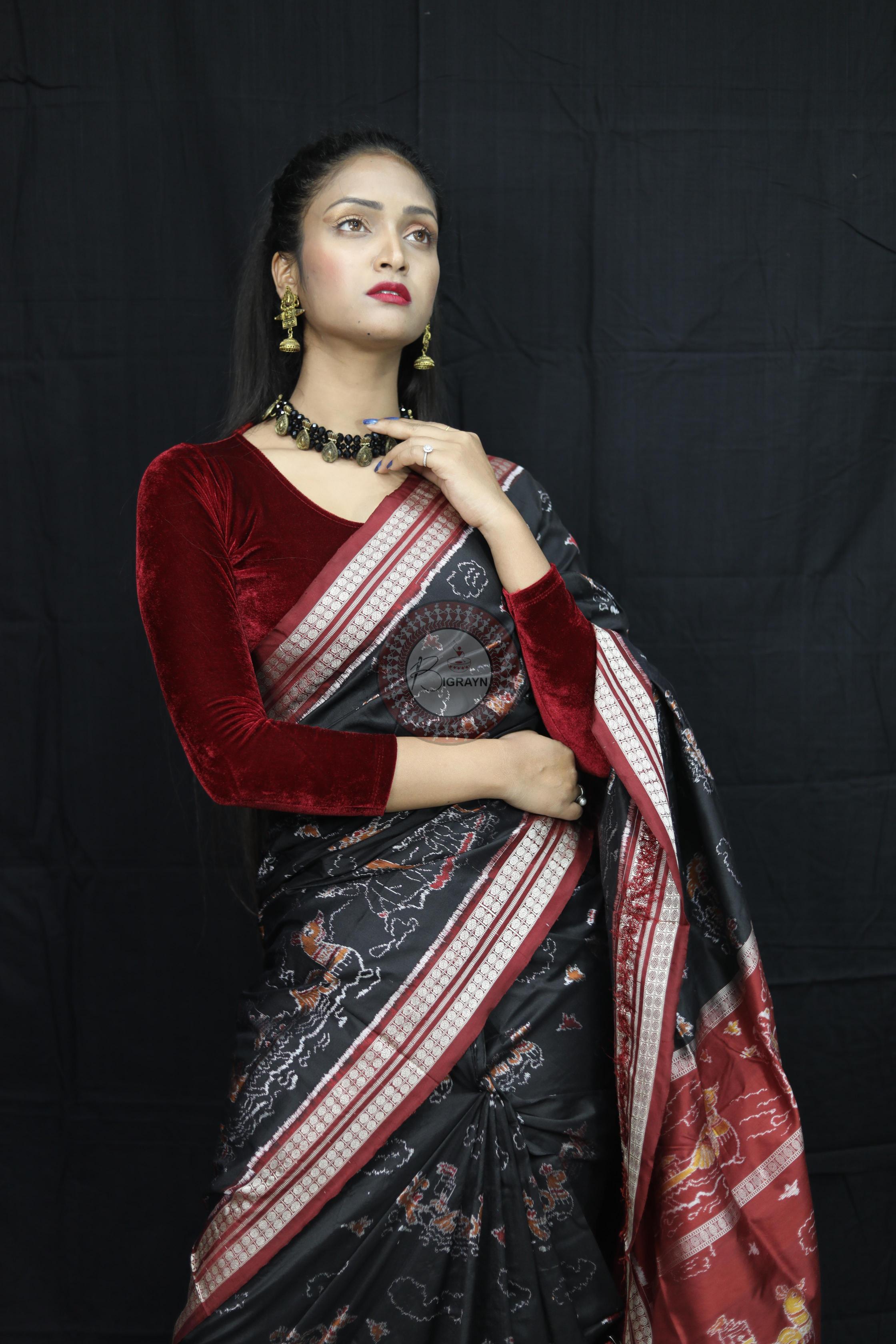 Black Boita Exclusive Sambalpuri Silk Saree