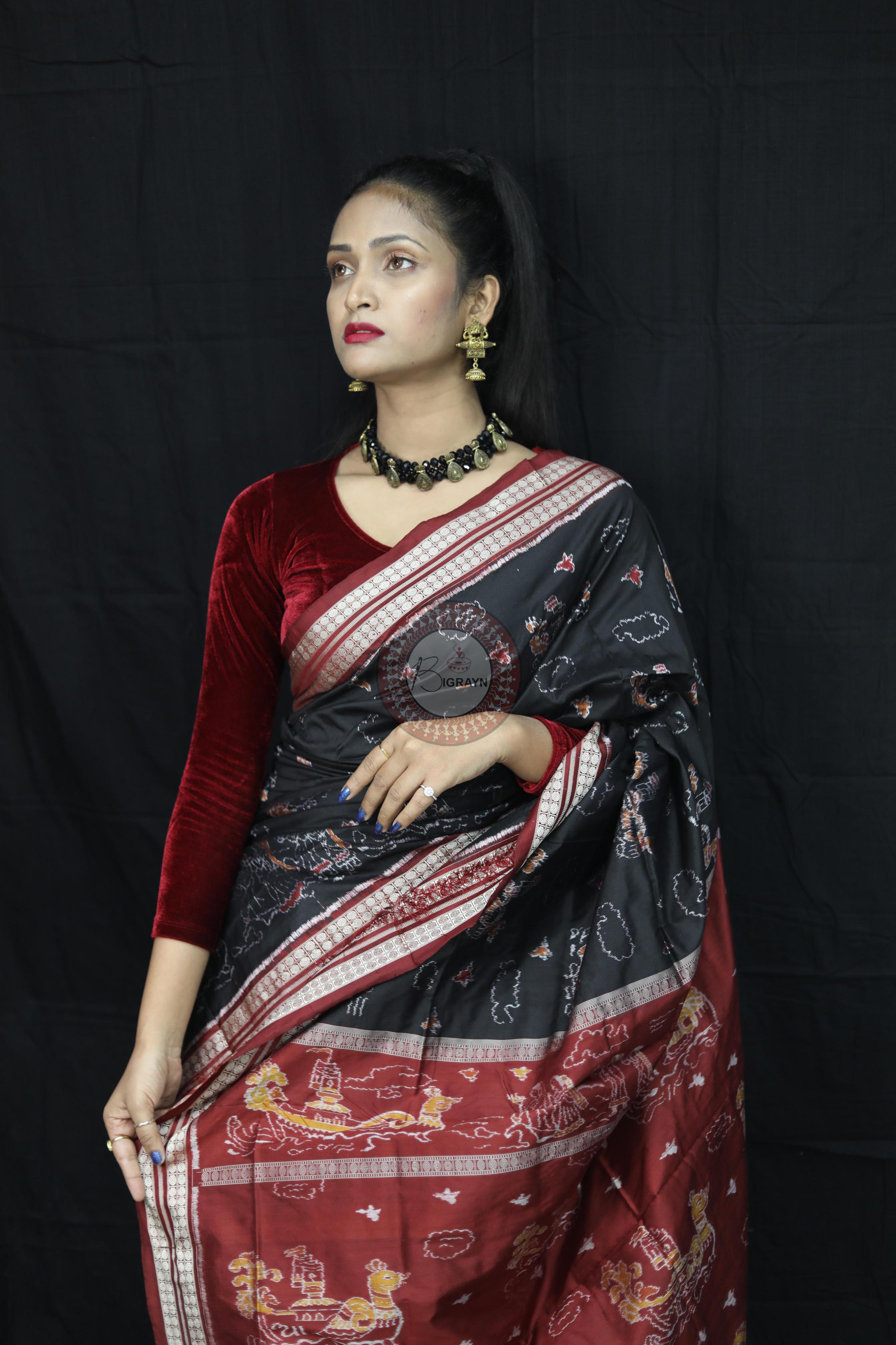 Black Boita Exclusive Sambalpuri Silk Saree