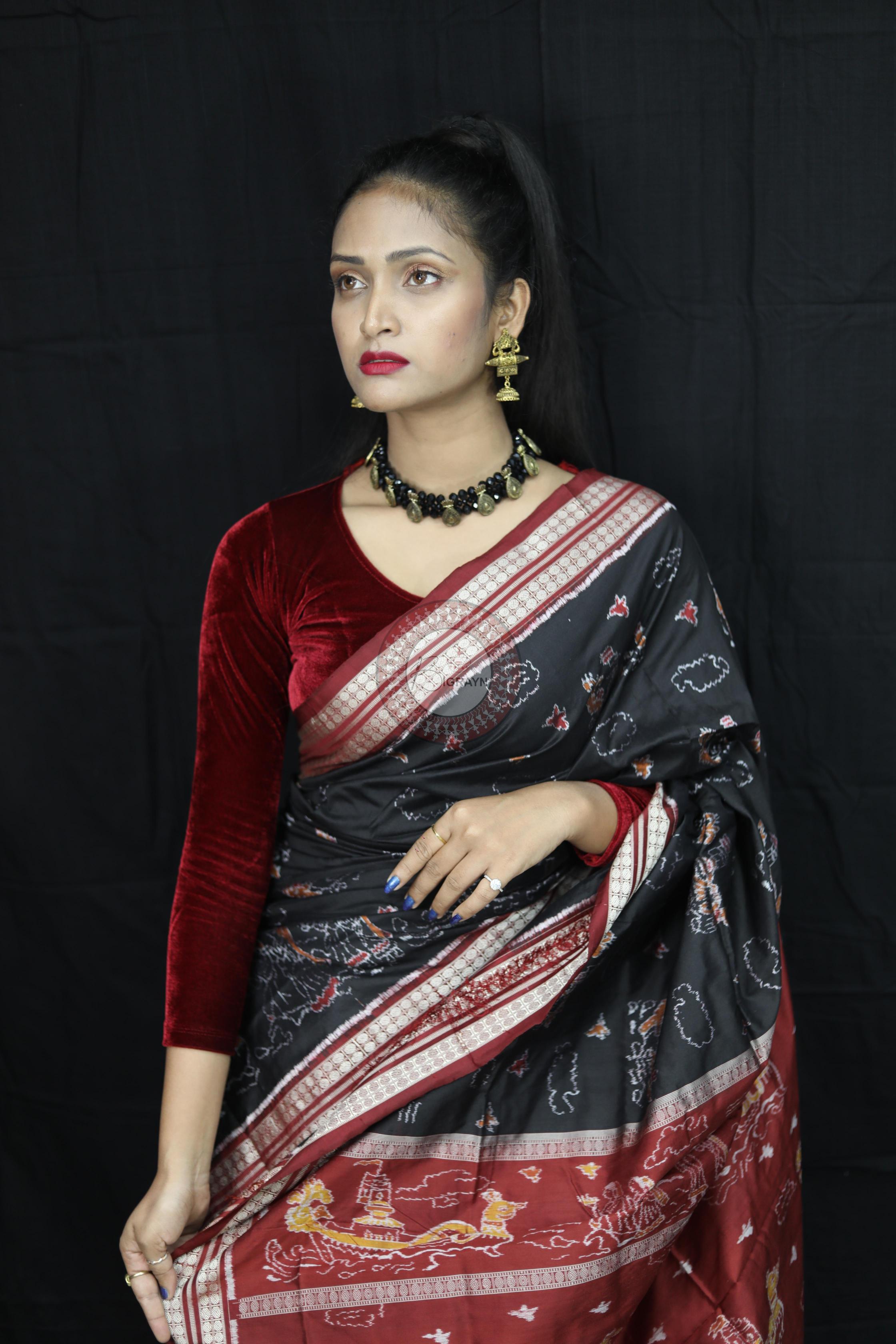 Black Boita Exclusive Sambalpuri Silk Saree