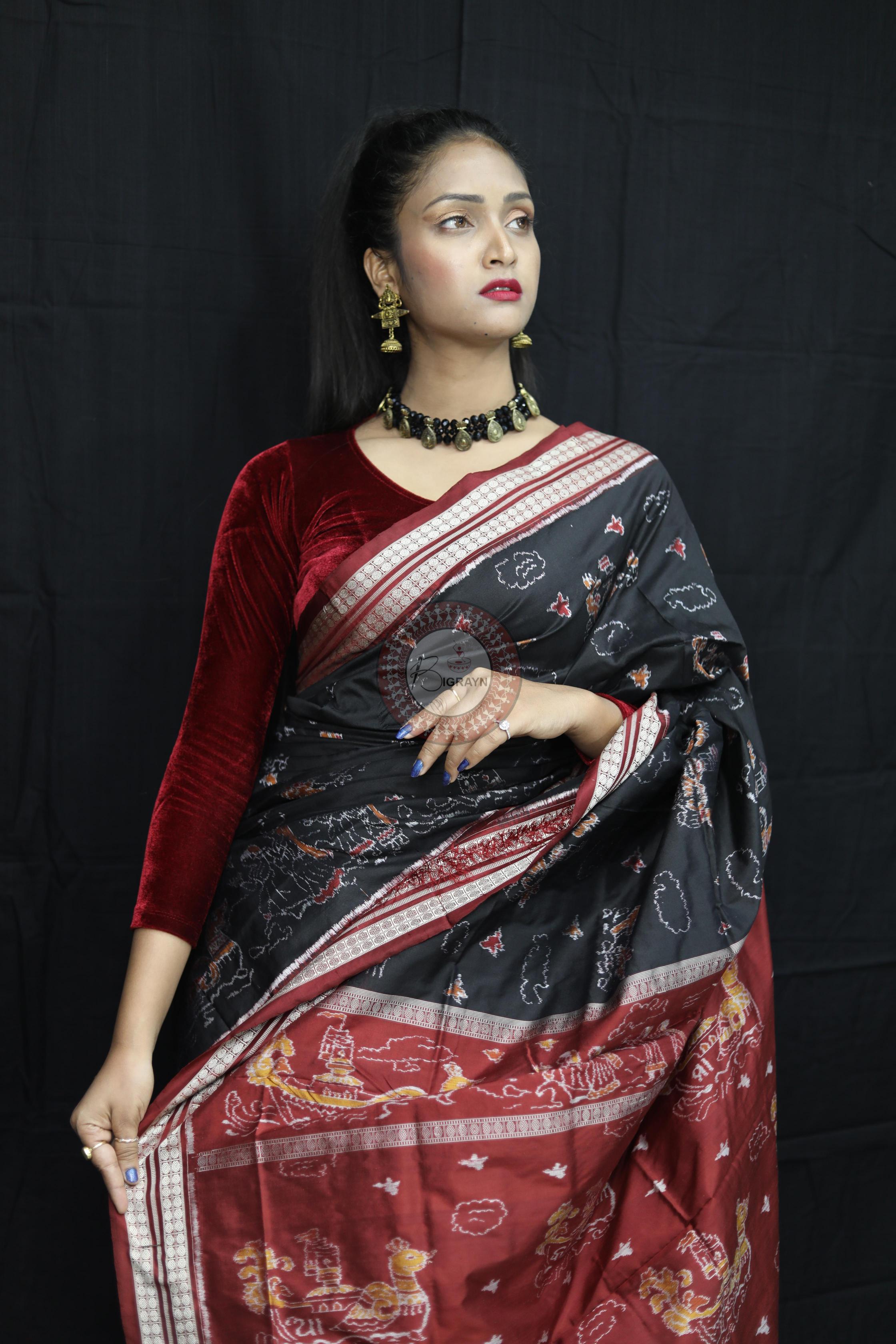Black Boita Exclusive Sambalpuri Silk Saree