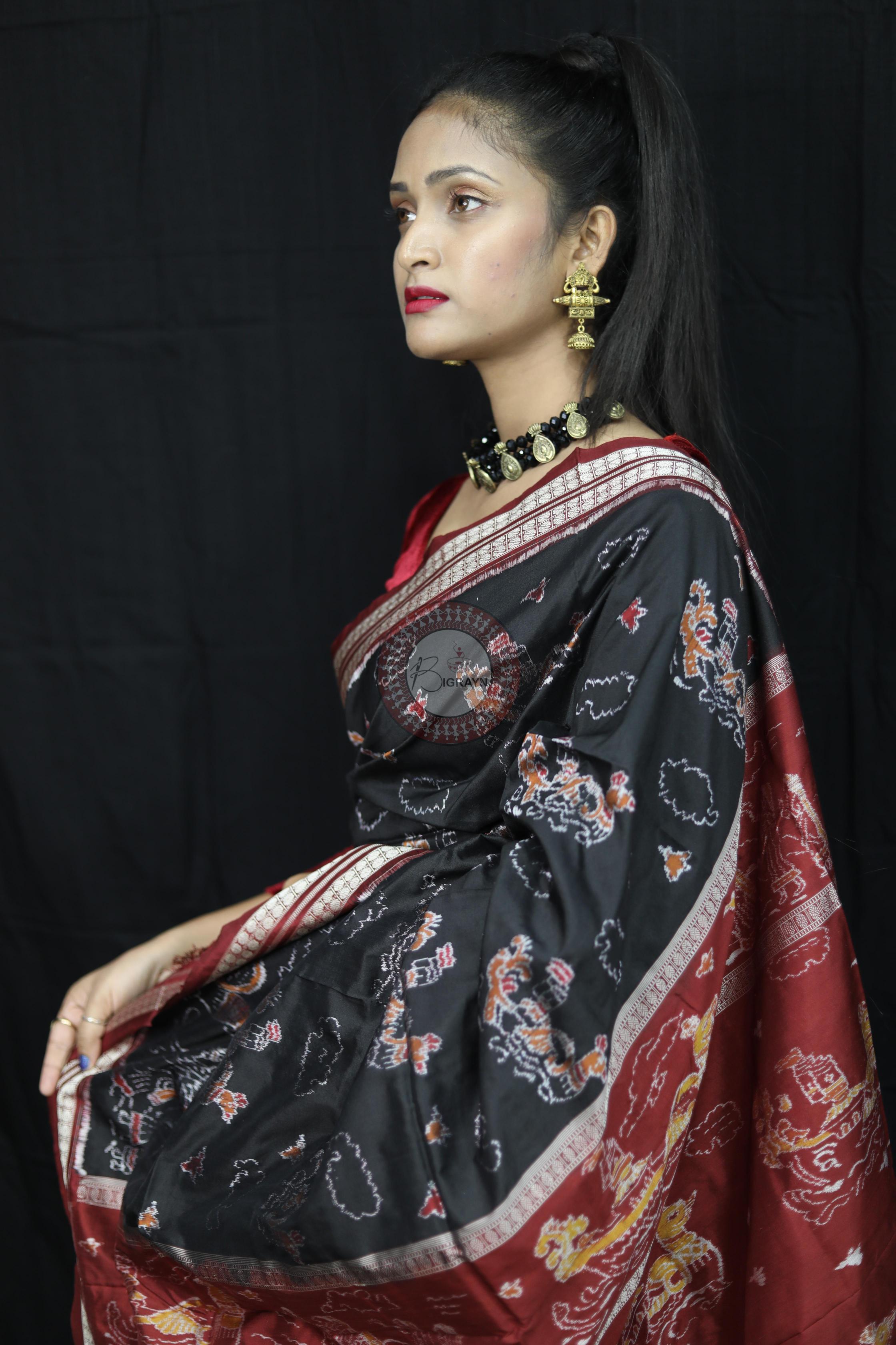 Black Boita Exclusive Sambalpuri Silk Saree