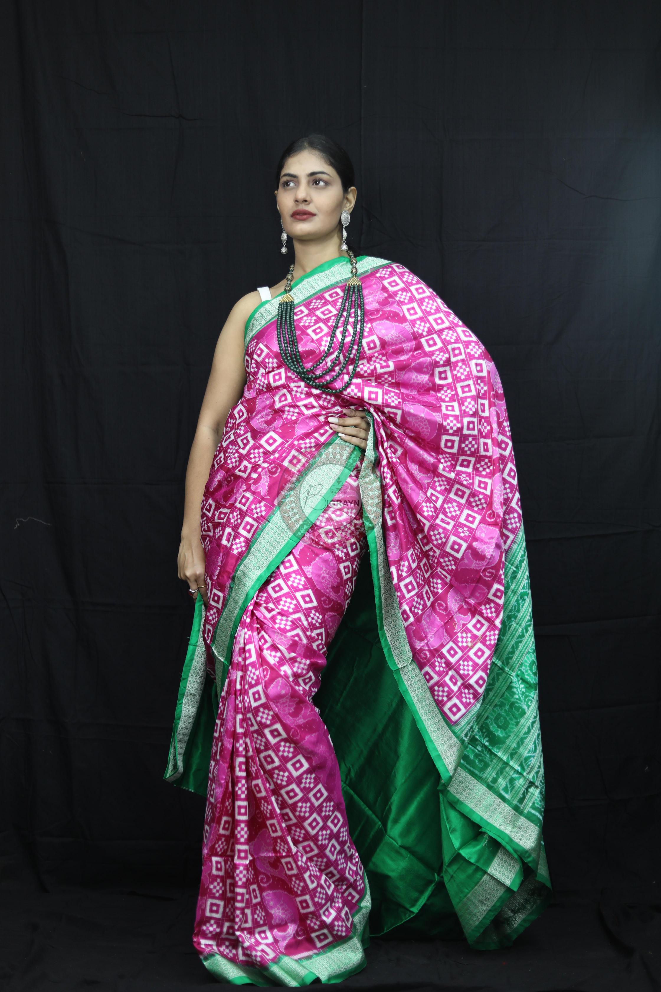 Pink Green Pasapali Sambalpuri Silk Saree