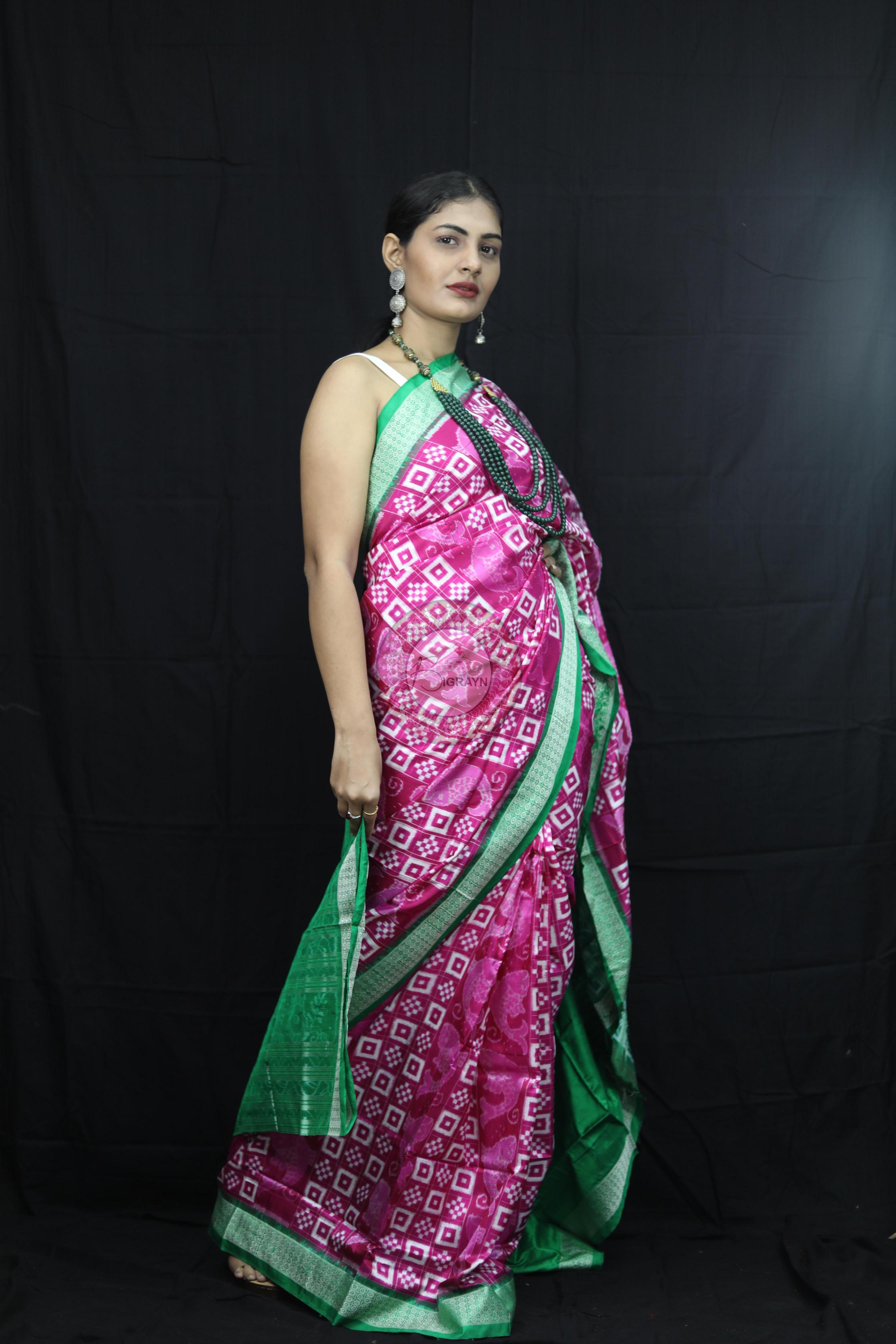 Pink Green Pasapali Sambalpuri Silk Saree