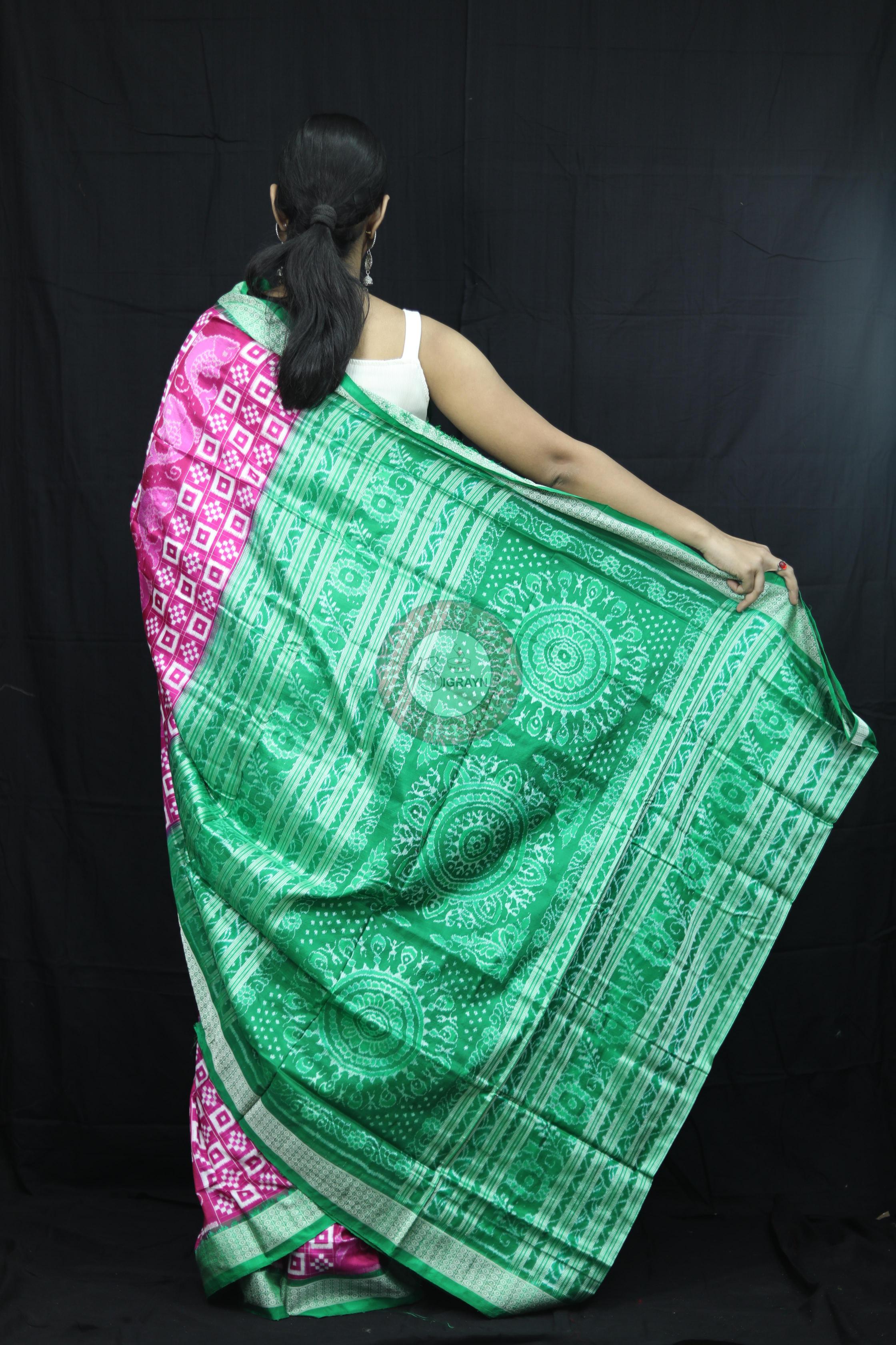 Pink Green Pasapali Sambalpuri Silk Saree
