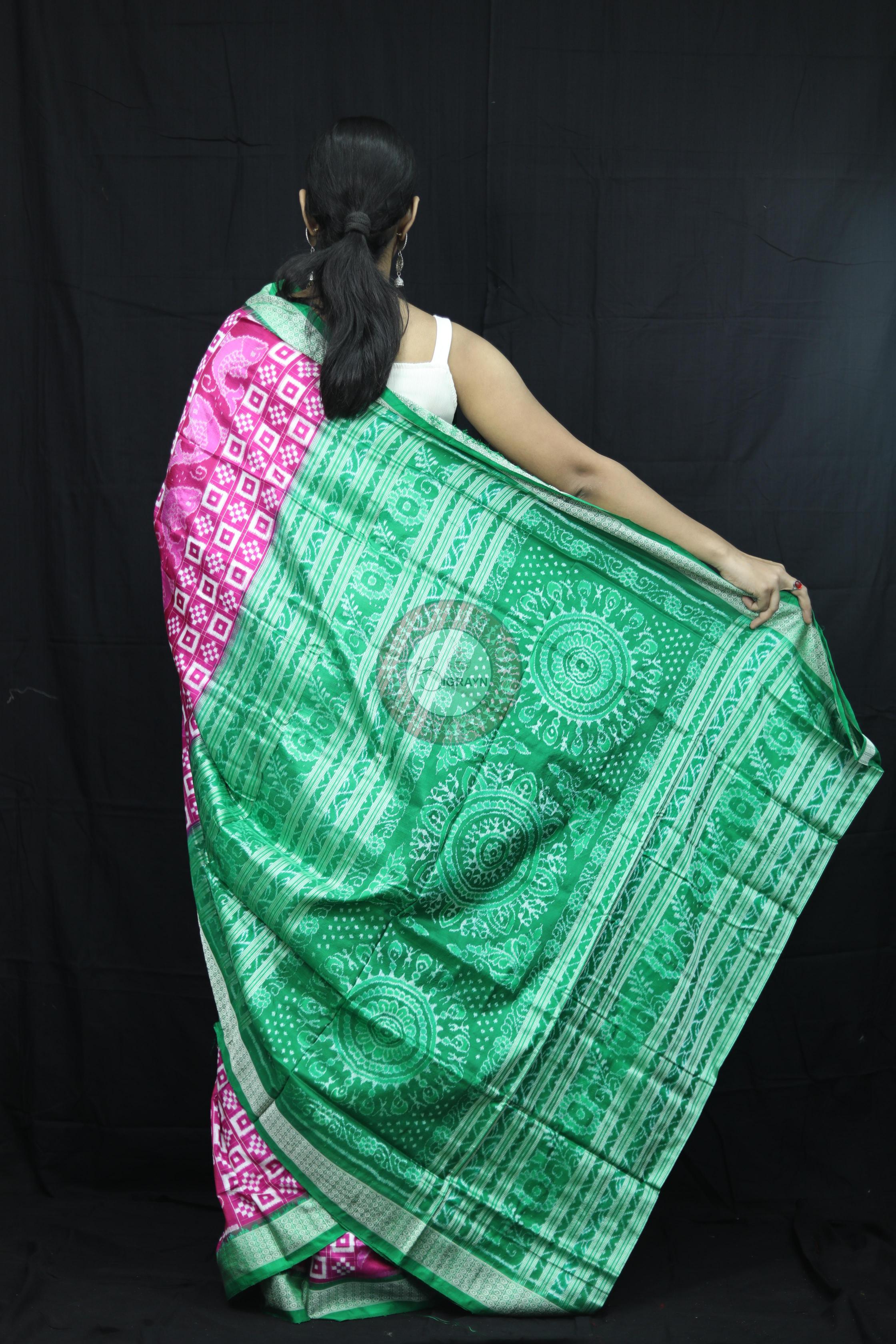 Pink Green Pasapali Sambalpuri Silk Saree