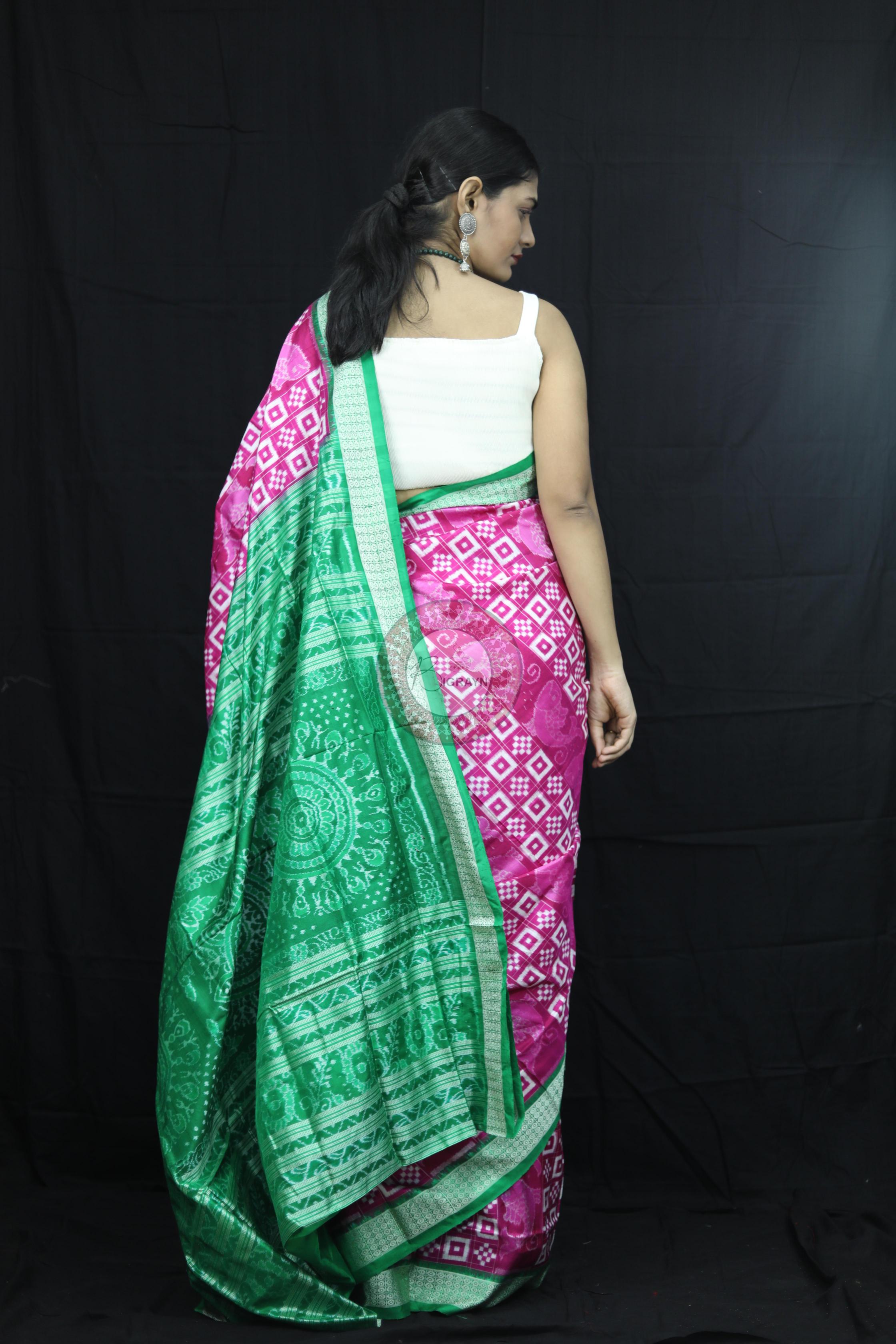 Pink Green Pasapali Sambalpuri Silk Saree