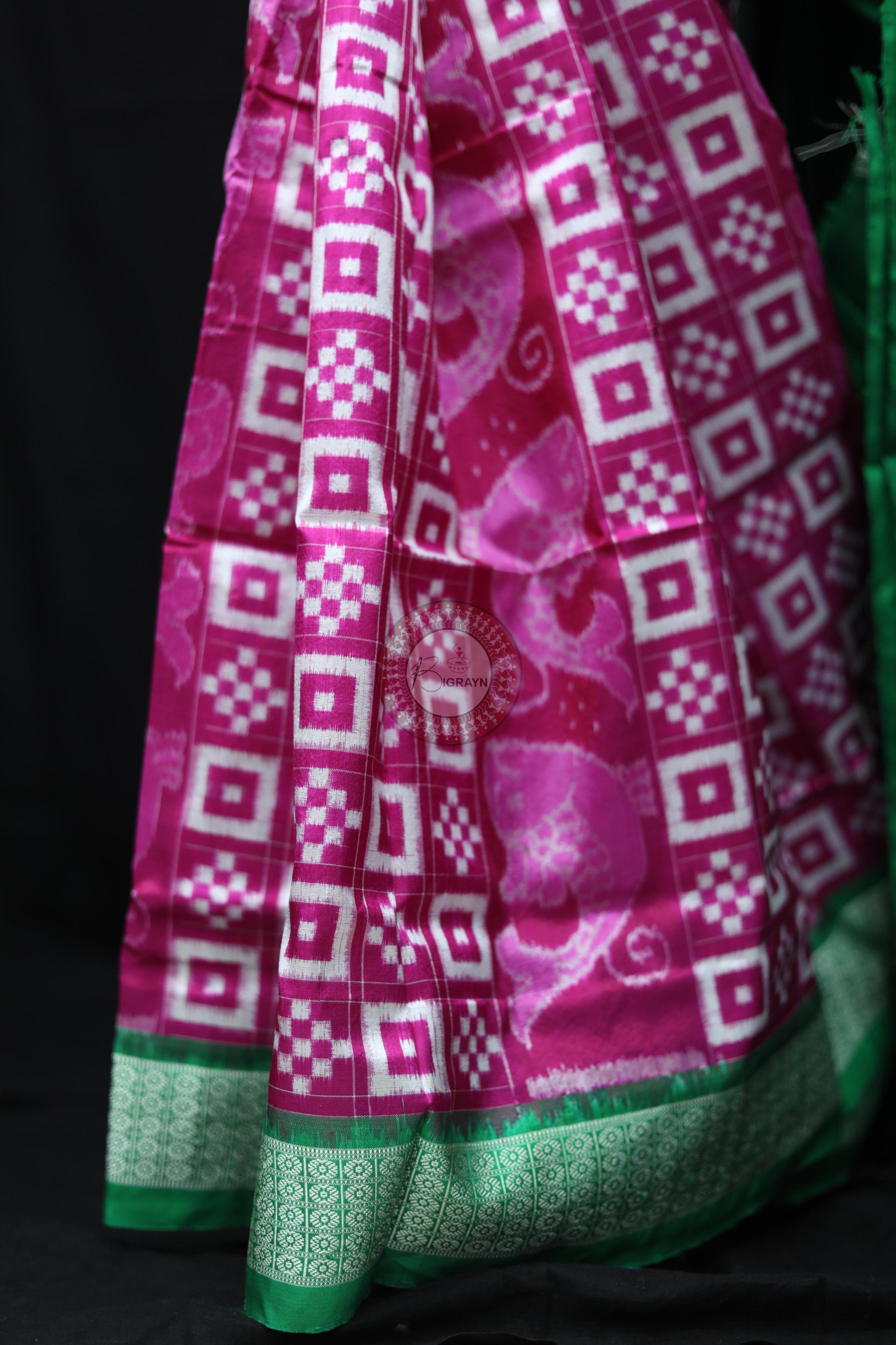 Pink Green Pasapali Sambalpuri Silk Saree