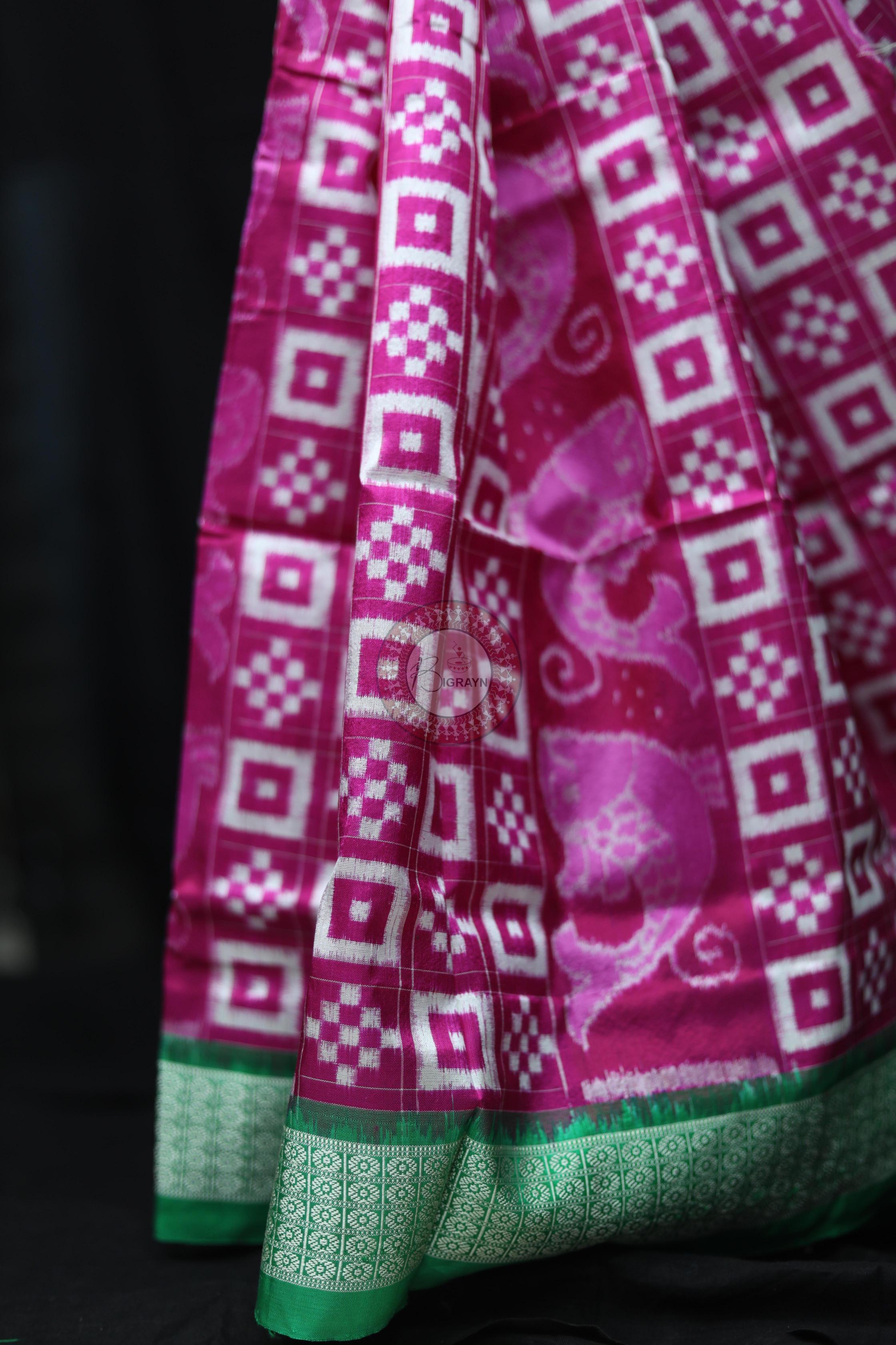 Pink Green Pasapali Sambalpuri Silk Saree