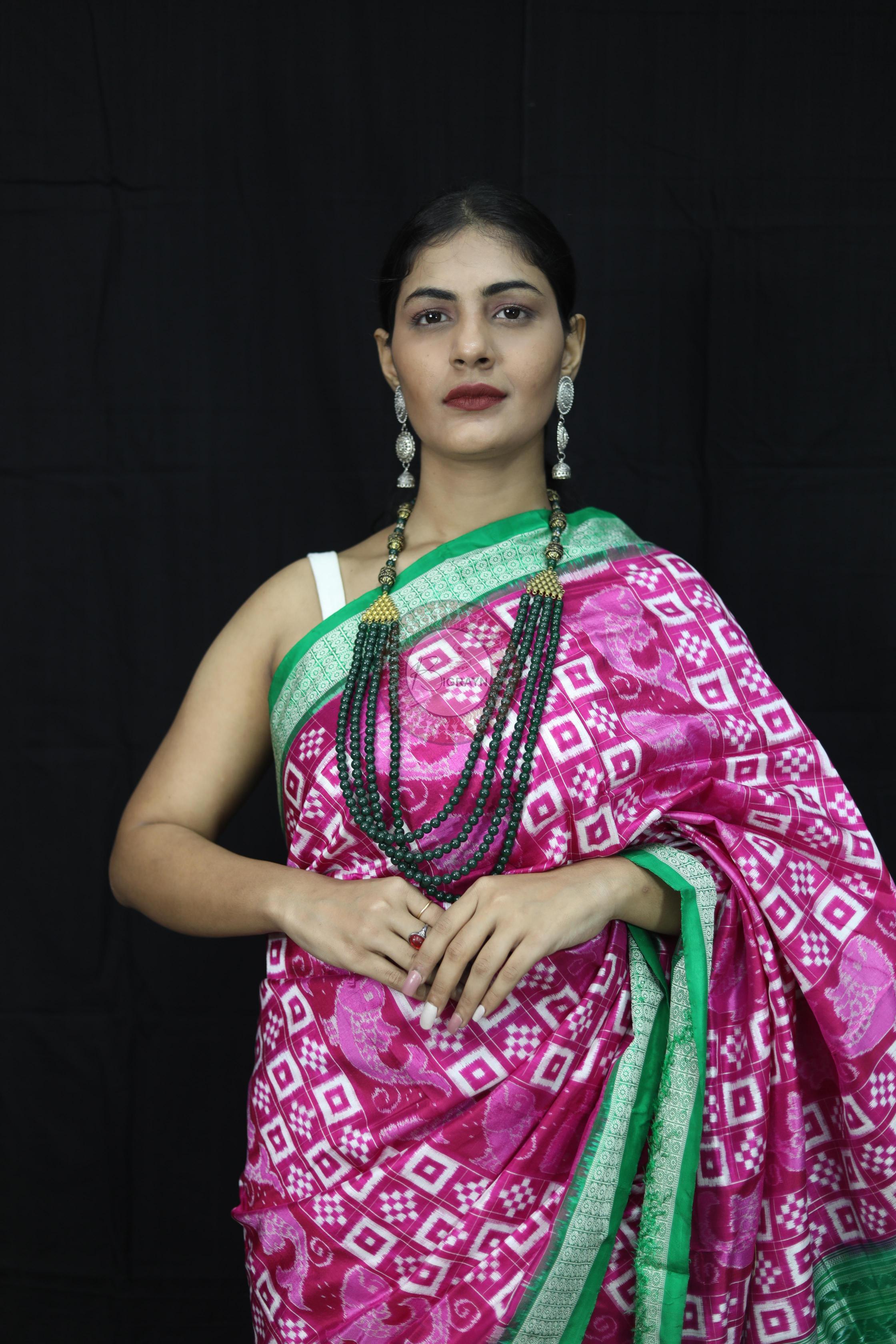 Pink Green Pasapali Sambalpuri Silk Saree