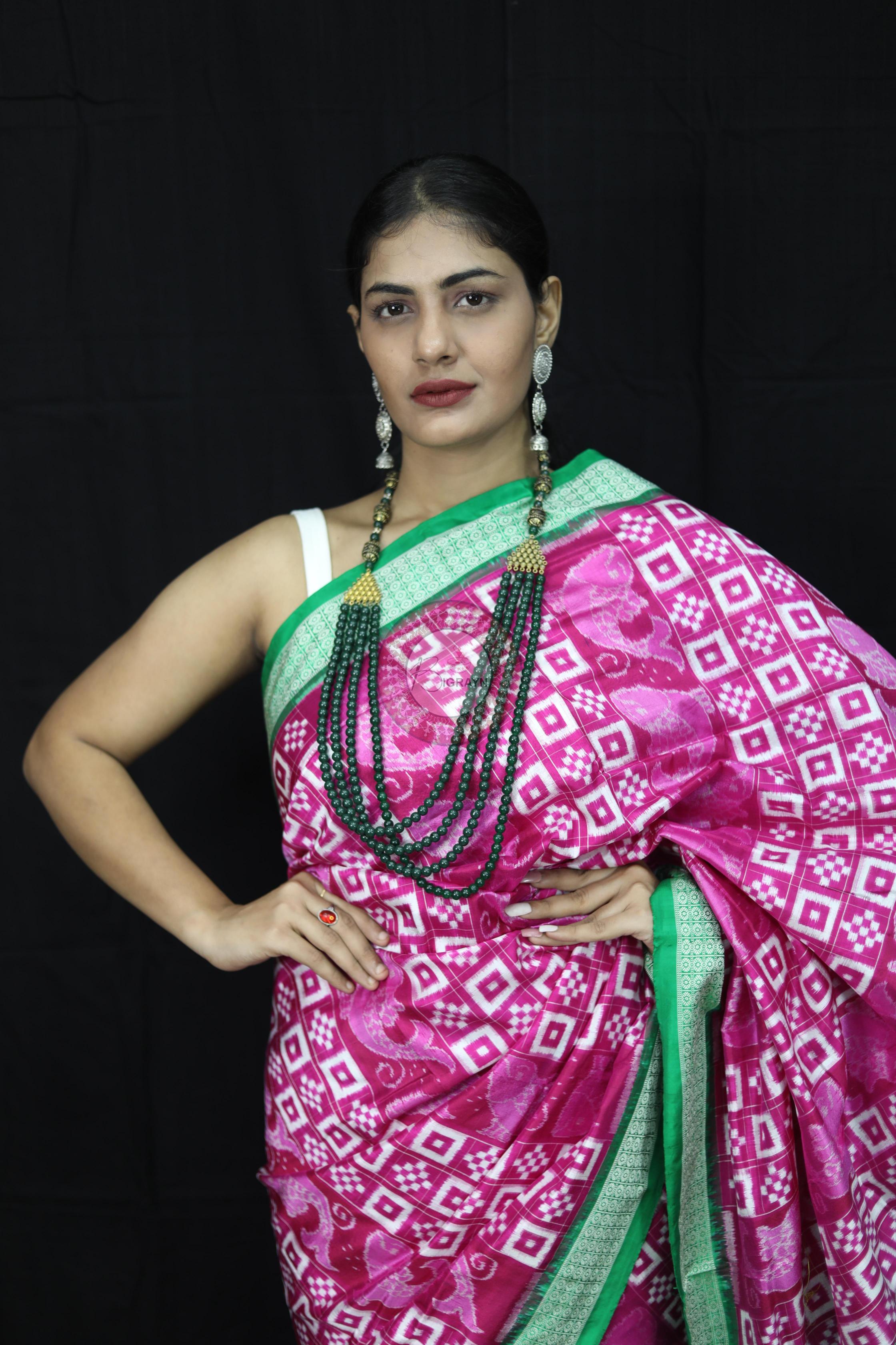 Pink Green Pasapali Sambalpuri Silk Saree