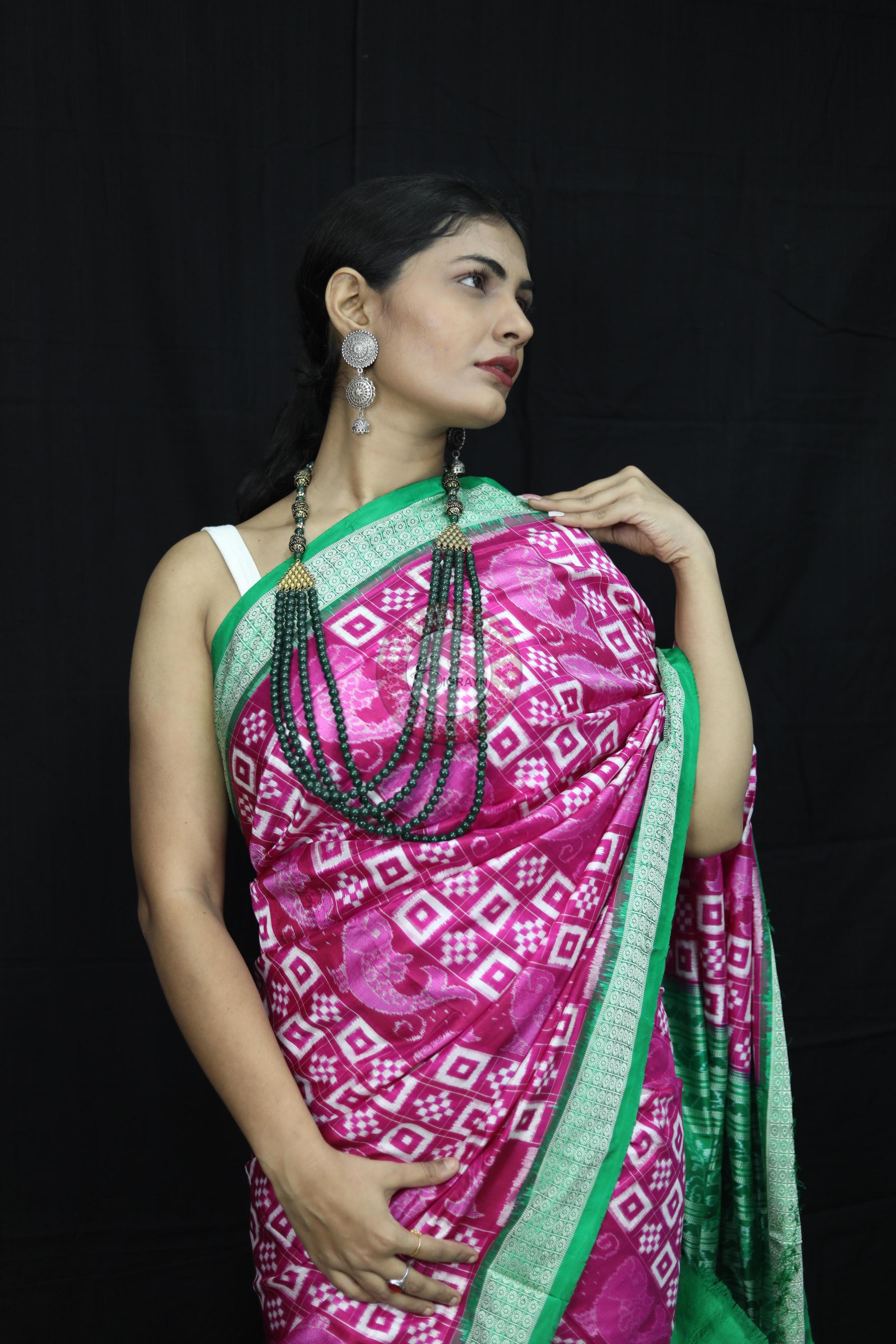Pink Green Pasapali Sambalpuri Silk Saree
