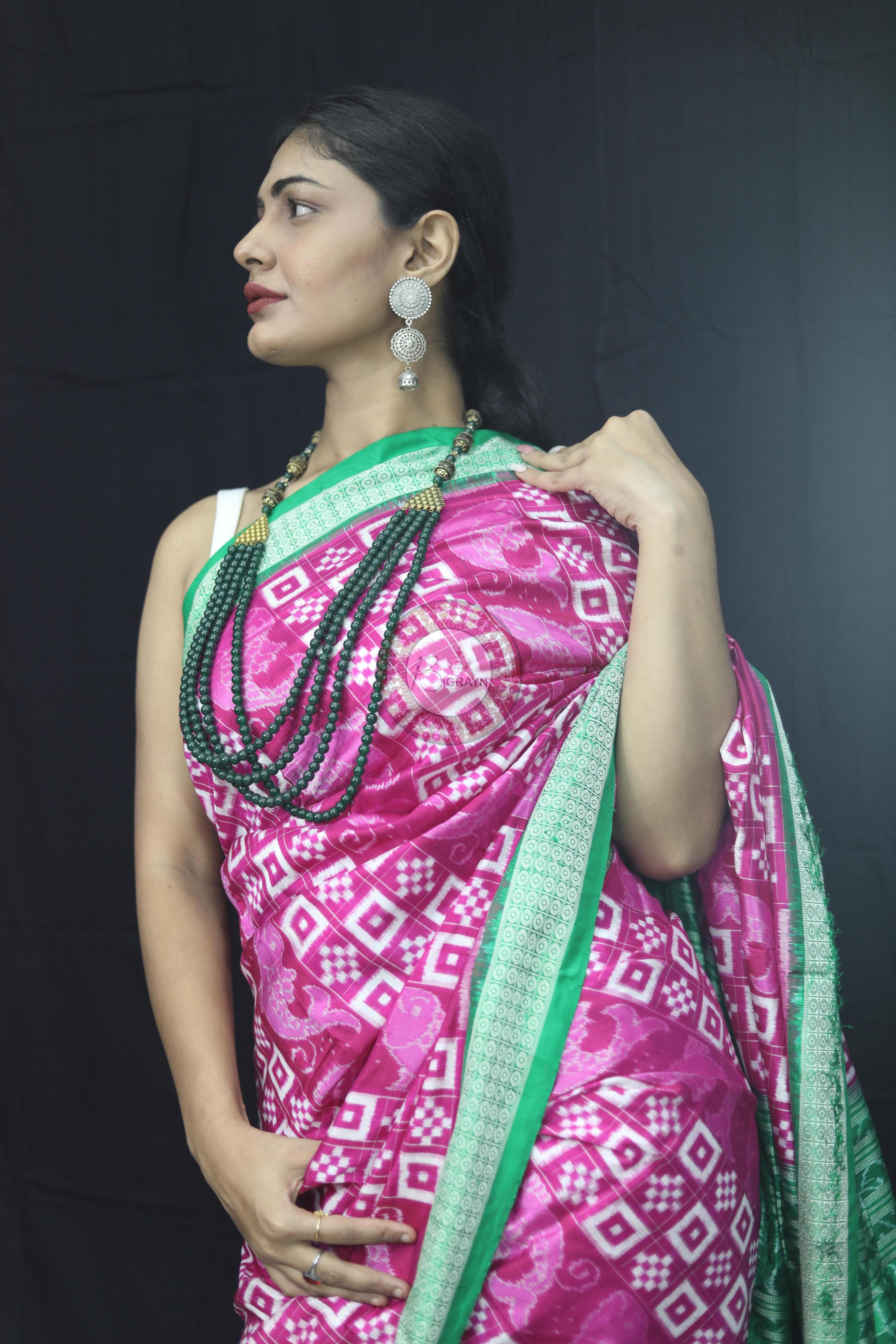 Pink Green Pasapali Sambalpuri Silk Saree