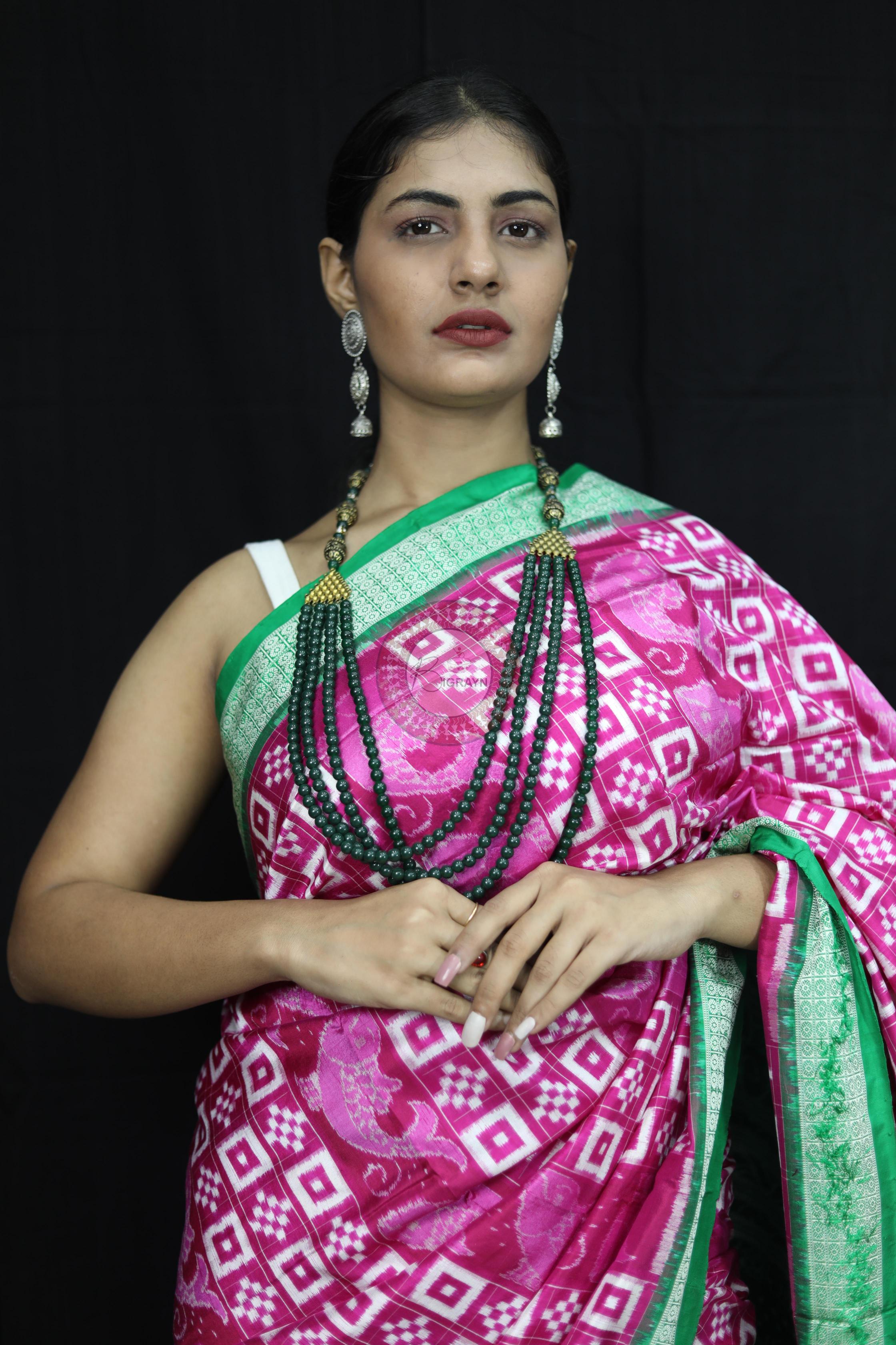 Pink Green Pasapali Sambalpuri Silk Saree