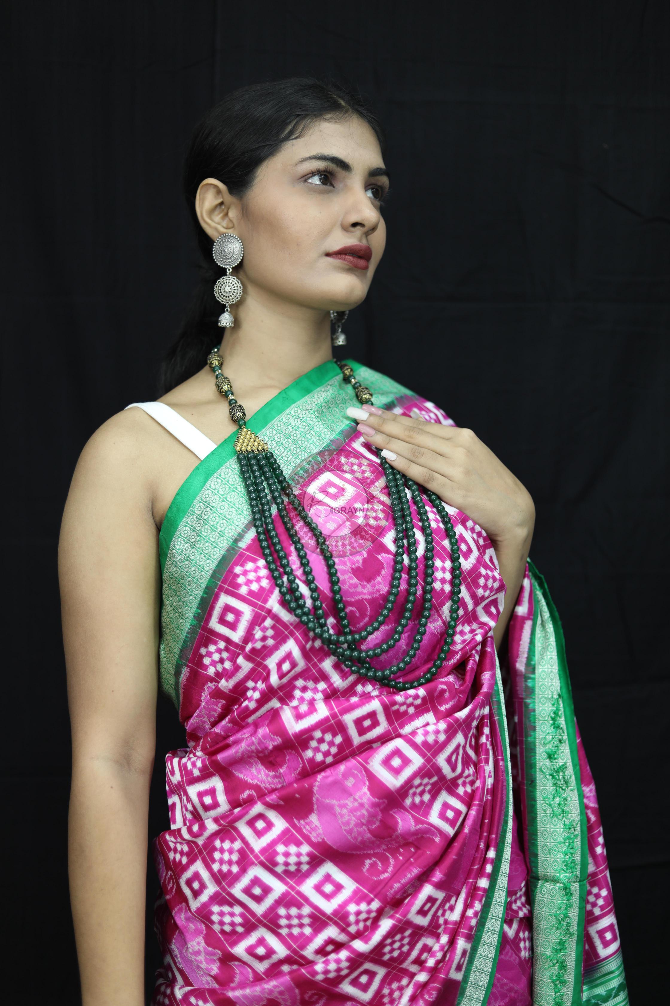 Pink Green Pasapali Sambalpuri Silk Saree
