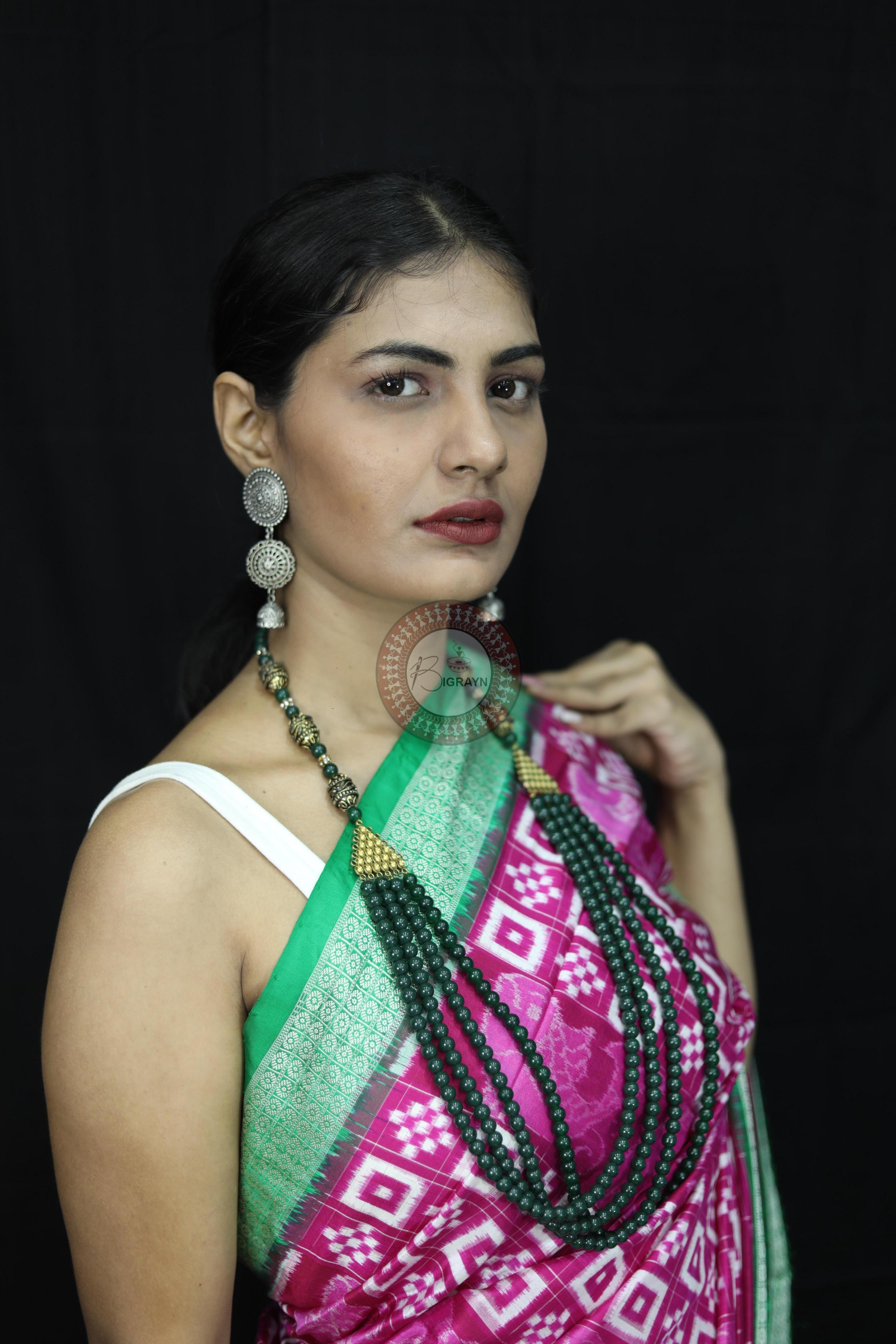 Pink Green Pasapali Sambalpuri Silk Saree