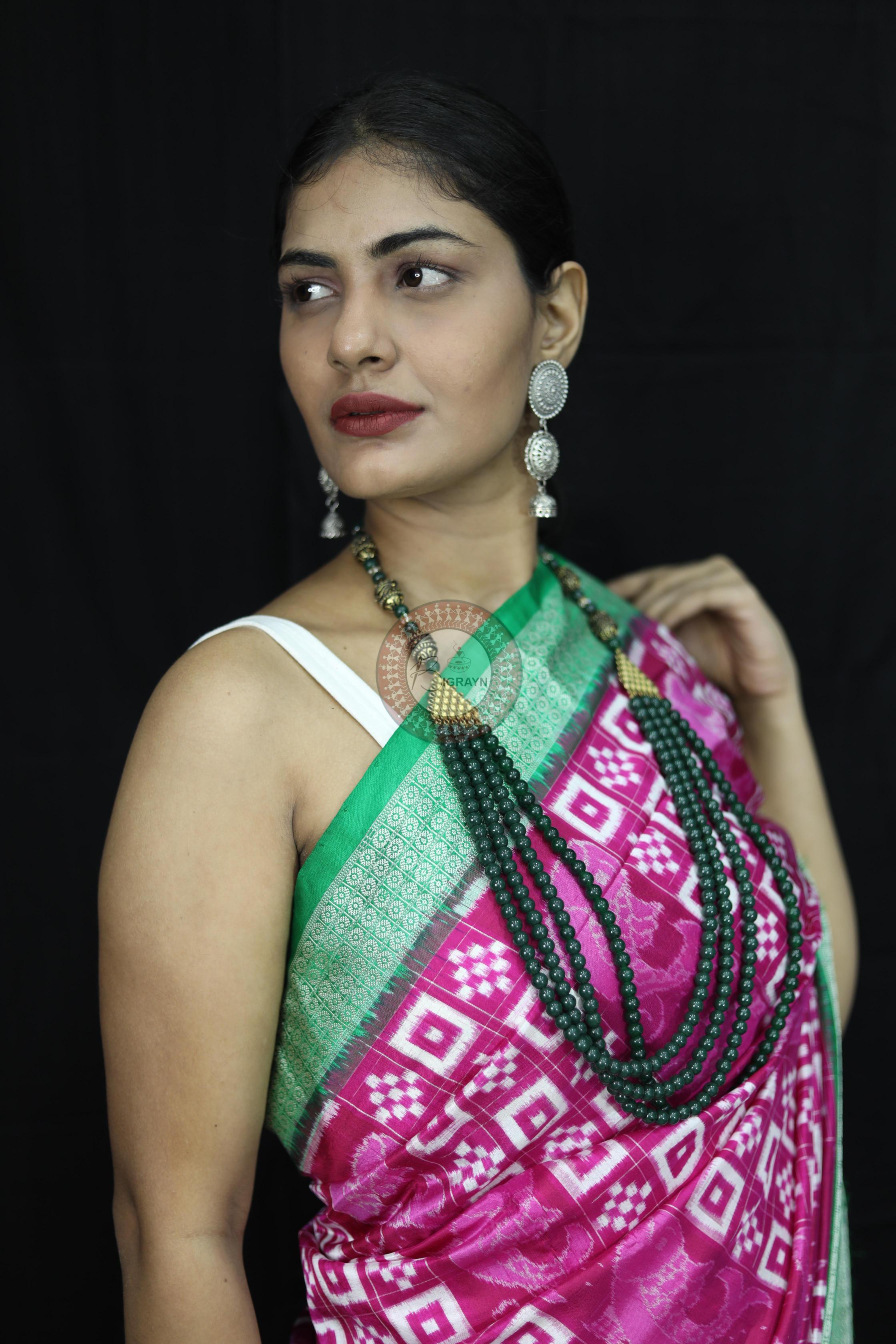 Pink Green Pasapali Sambalpuri Silk Saree