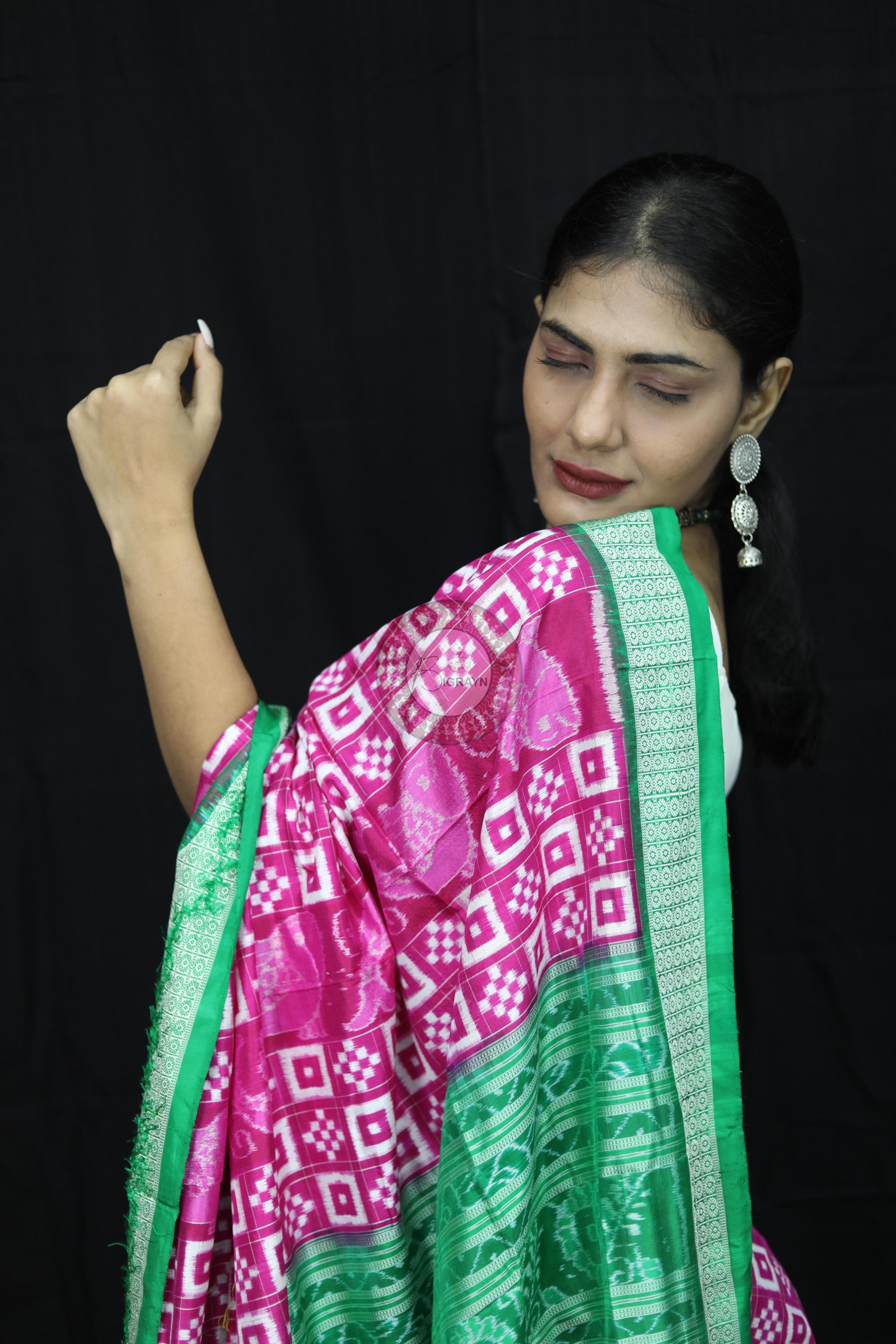 Pink Green Pasapali Sambalpuri Silk Saree