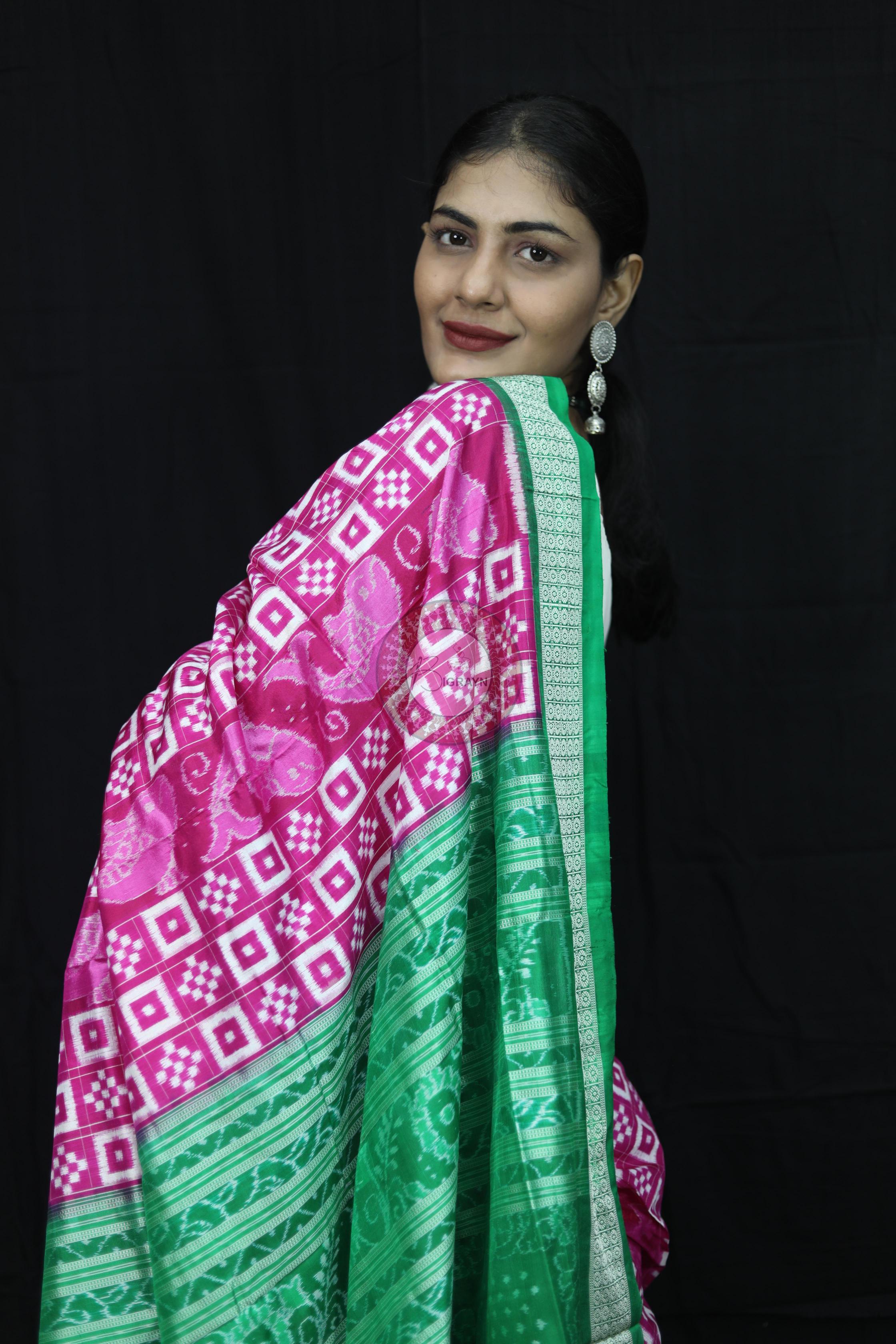 Pink Green Pasapali Sambalpuri Silk Saree