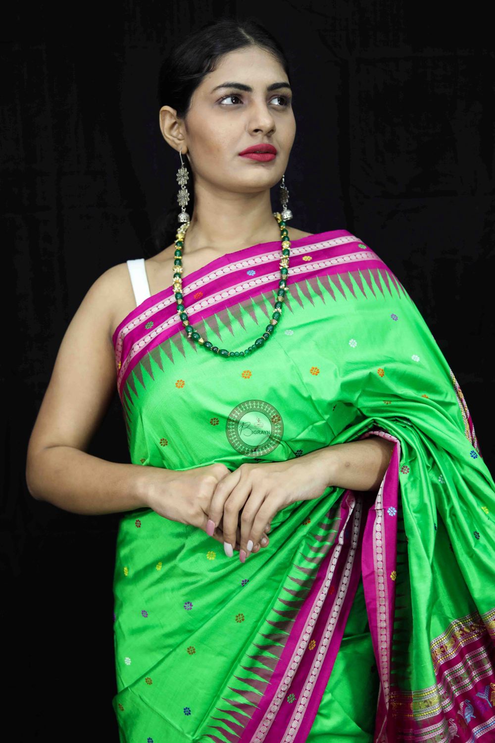 Green Magenta Dolabedi Silk Saree