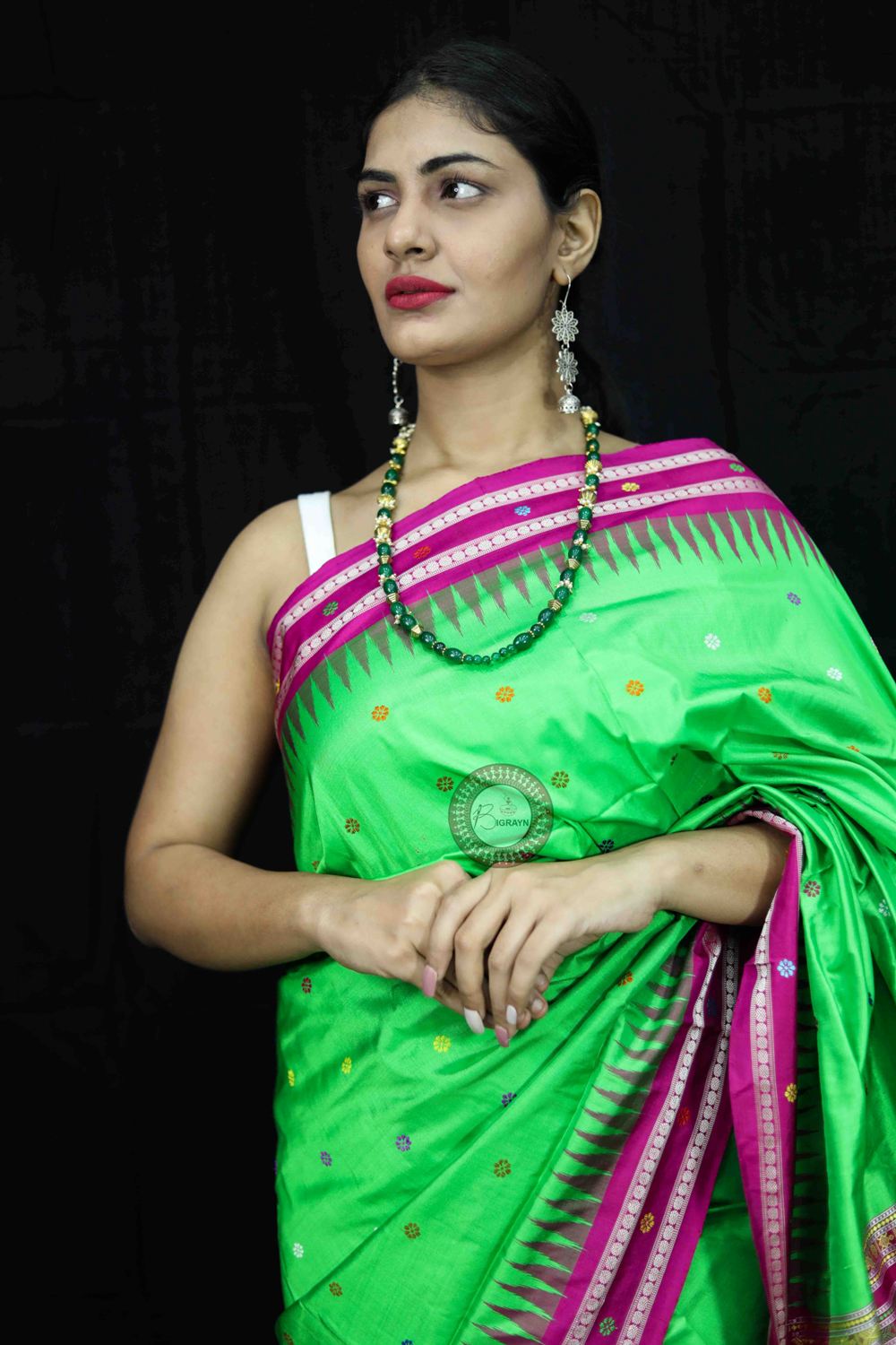 Green Magenta Dolabedi Silk Saree