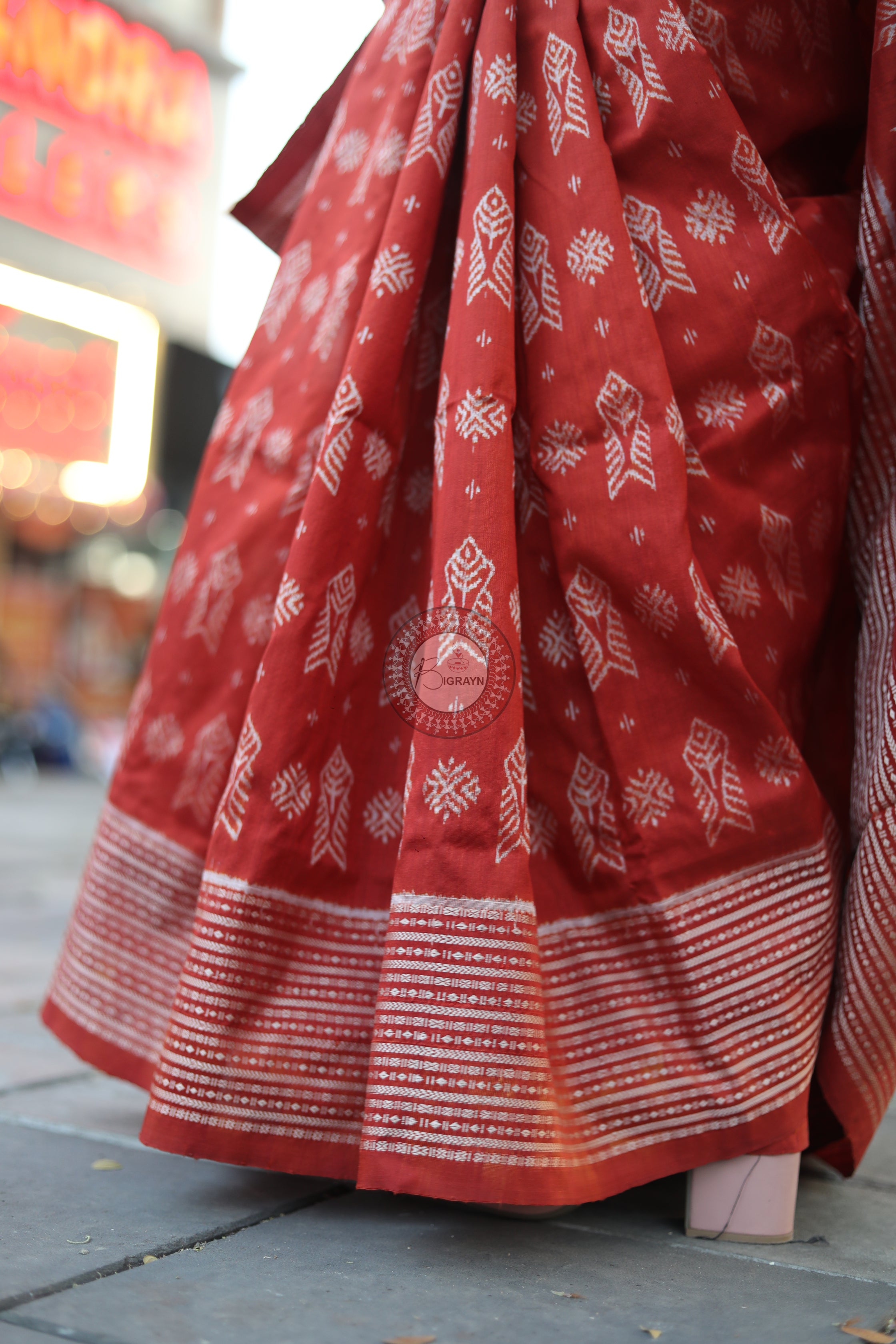 Brick Red Fish Natural Dye Sambalpuri Silk Saree