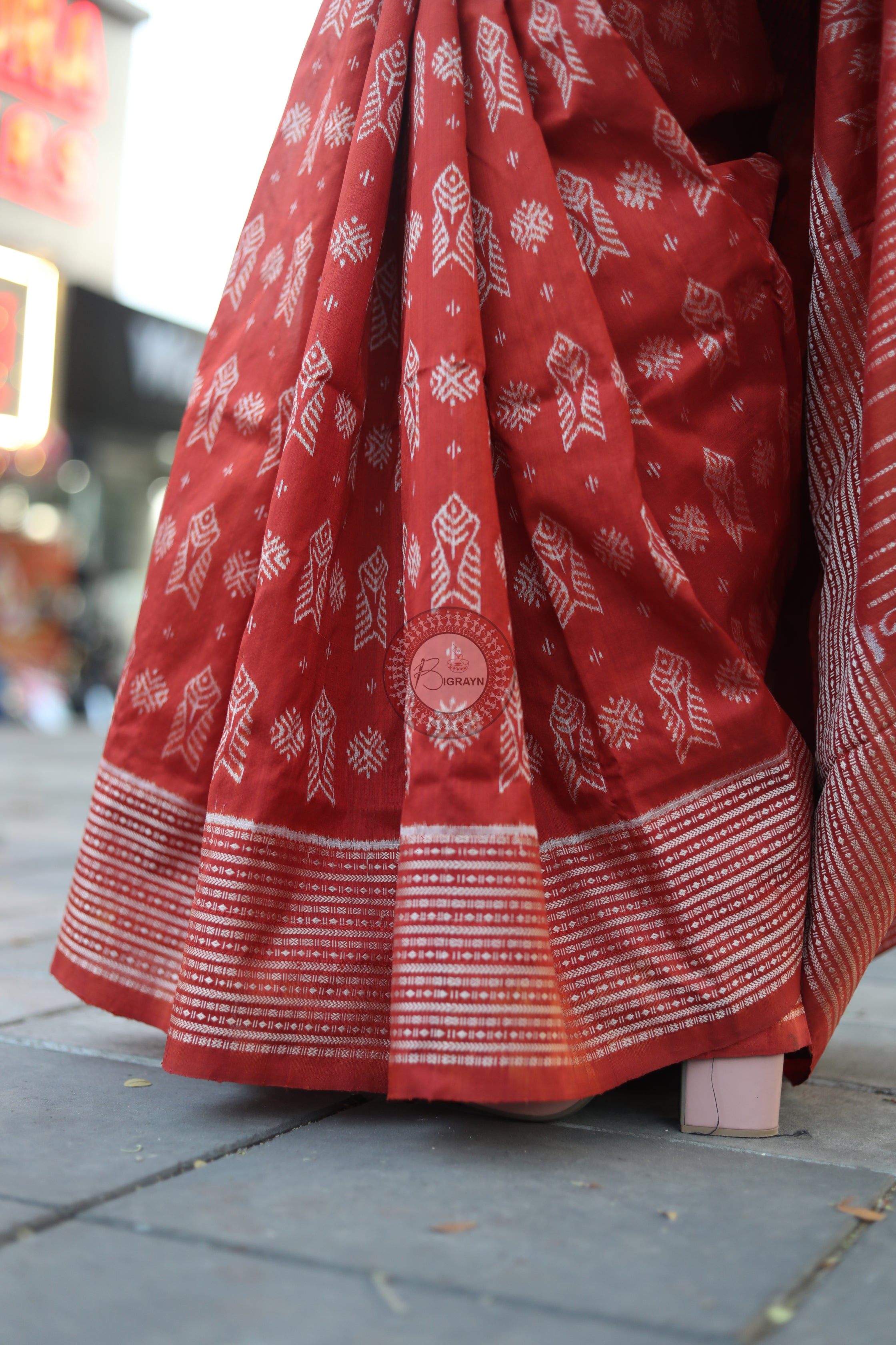 Brick Red Fish Natural Dye Sambalpuri Silk Saree