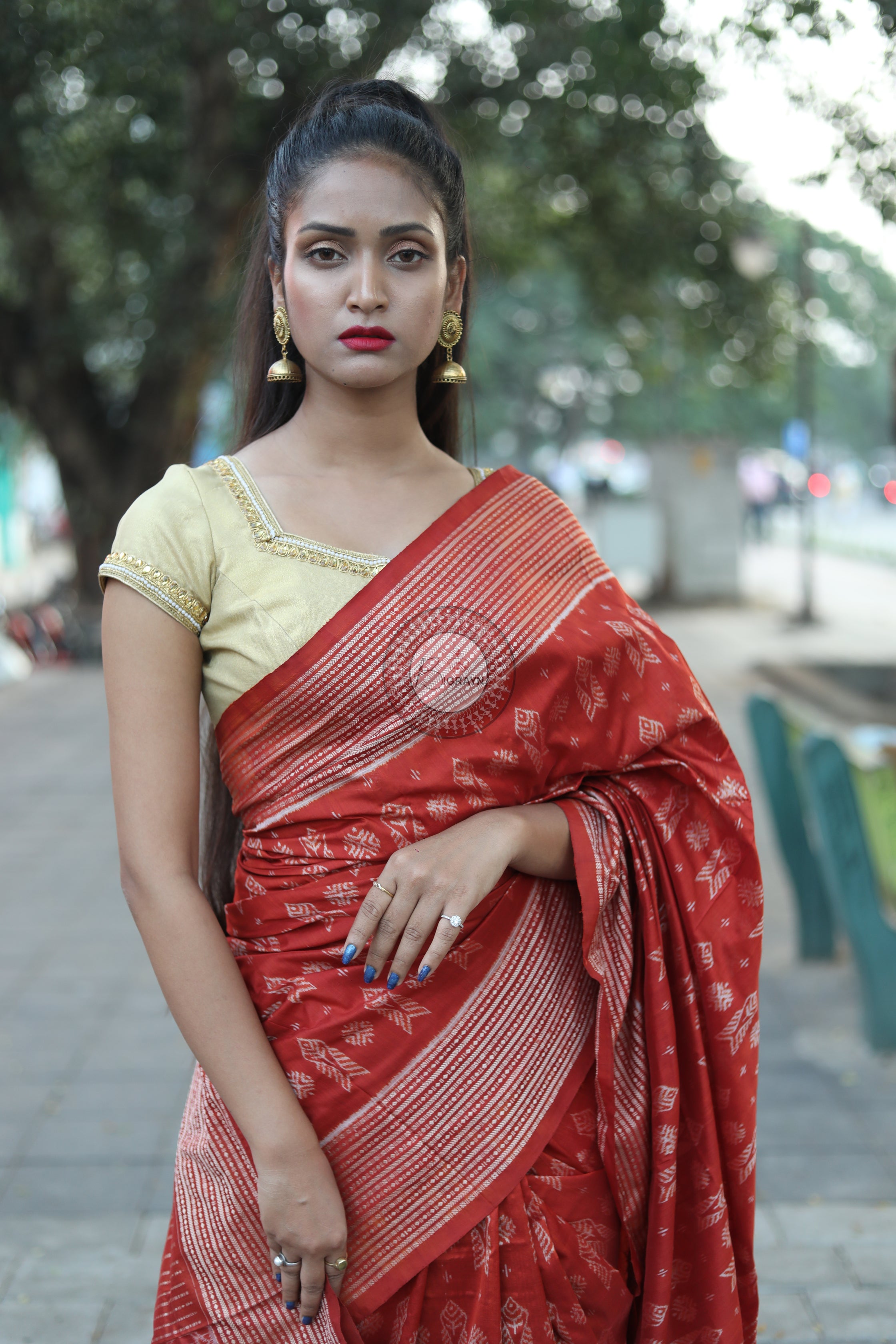 Brick Red Fish Natural Dye Sambalpuri Silk Saree