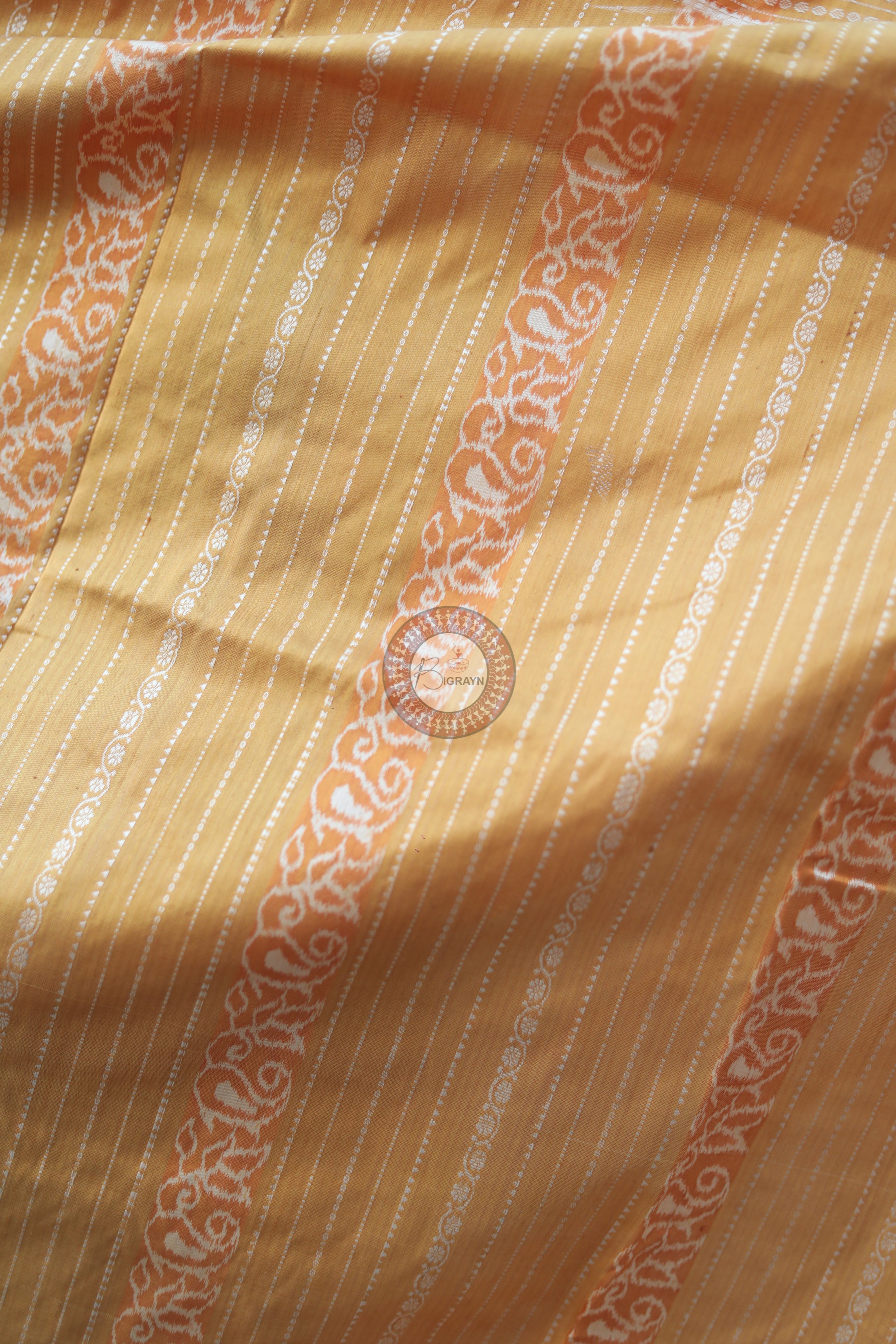 Pastel Yellow Leaves Natural Dye Sambalpuri Silk Saree
