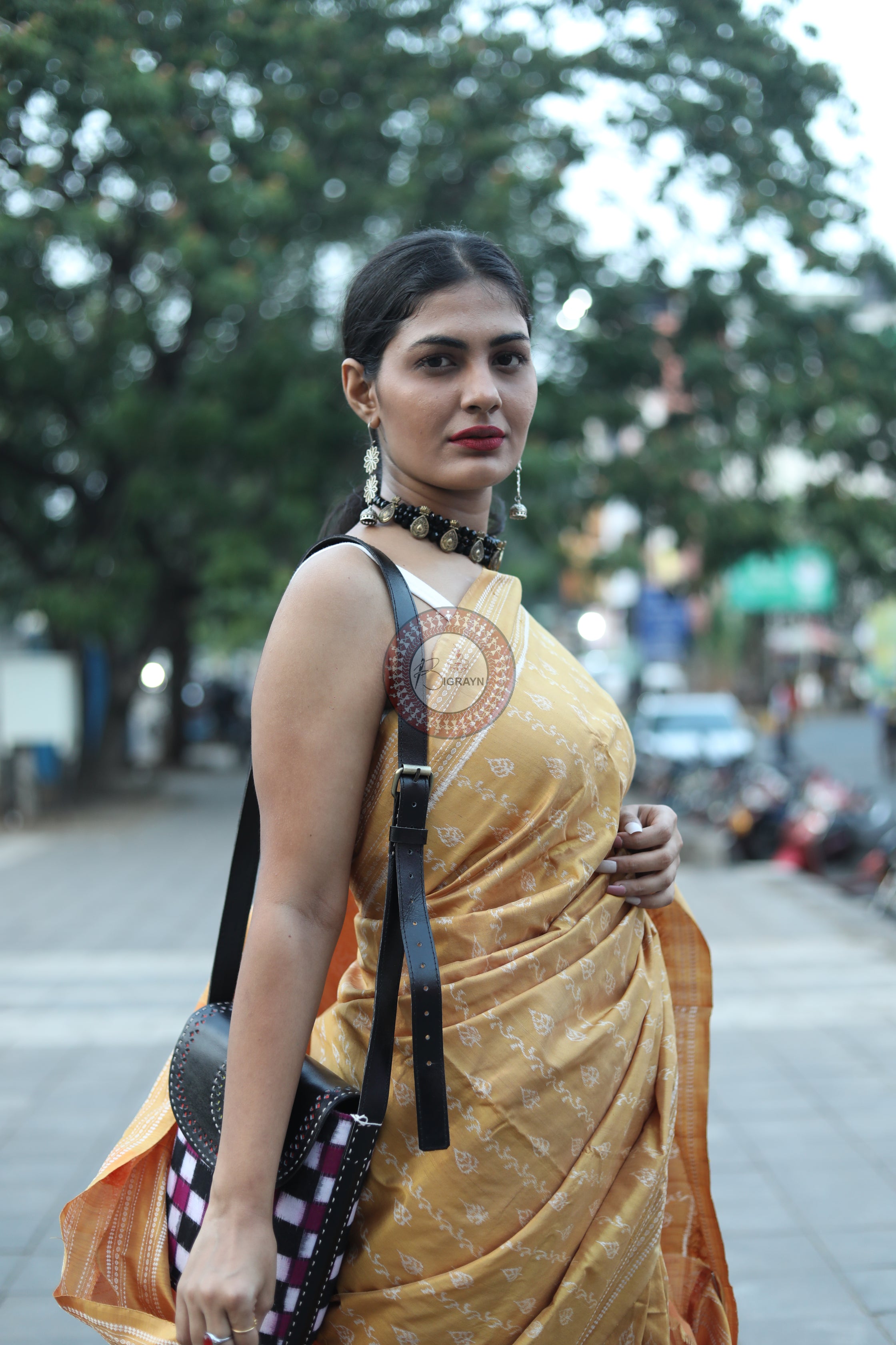 Pastel Yellow Leaves Natural Dye Sambalpuri Silk Saree