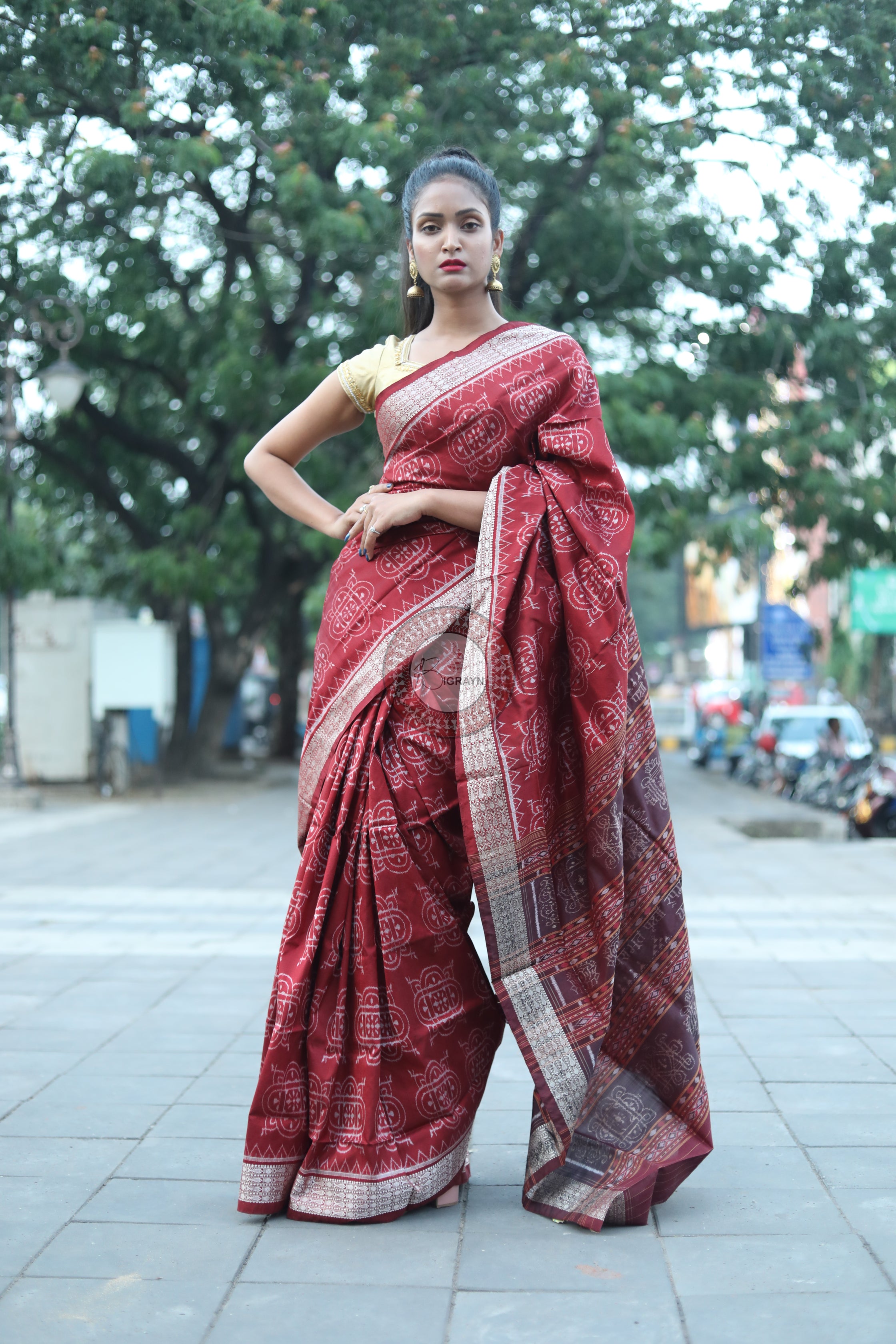 Maroon Laxmi Yantra Natural Dye Saree