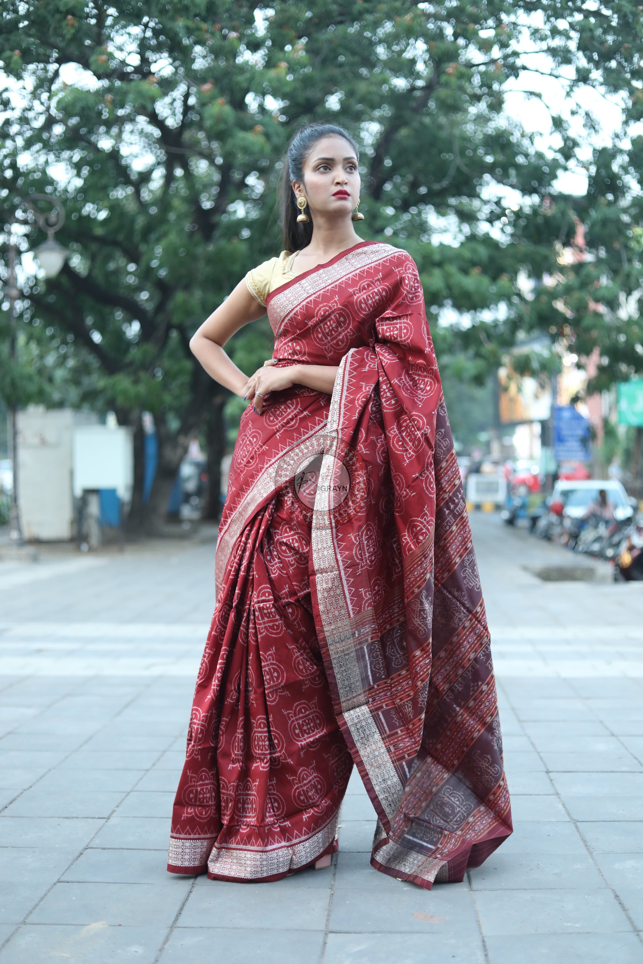 Maroon Laxmi Yantra Natural Dye Saree