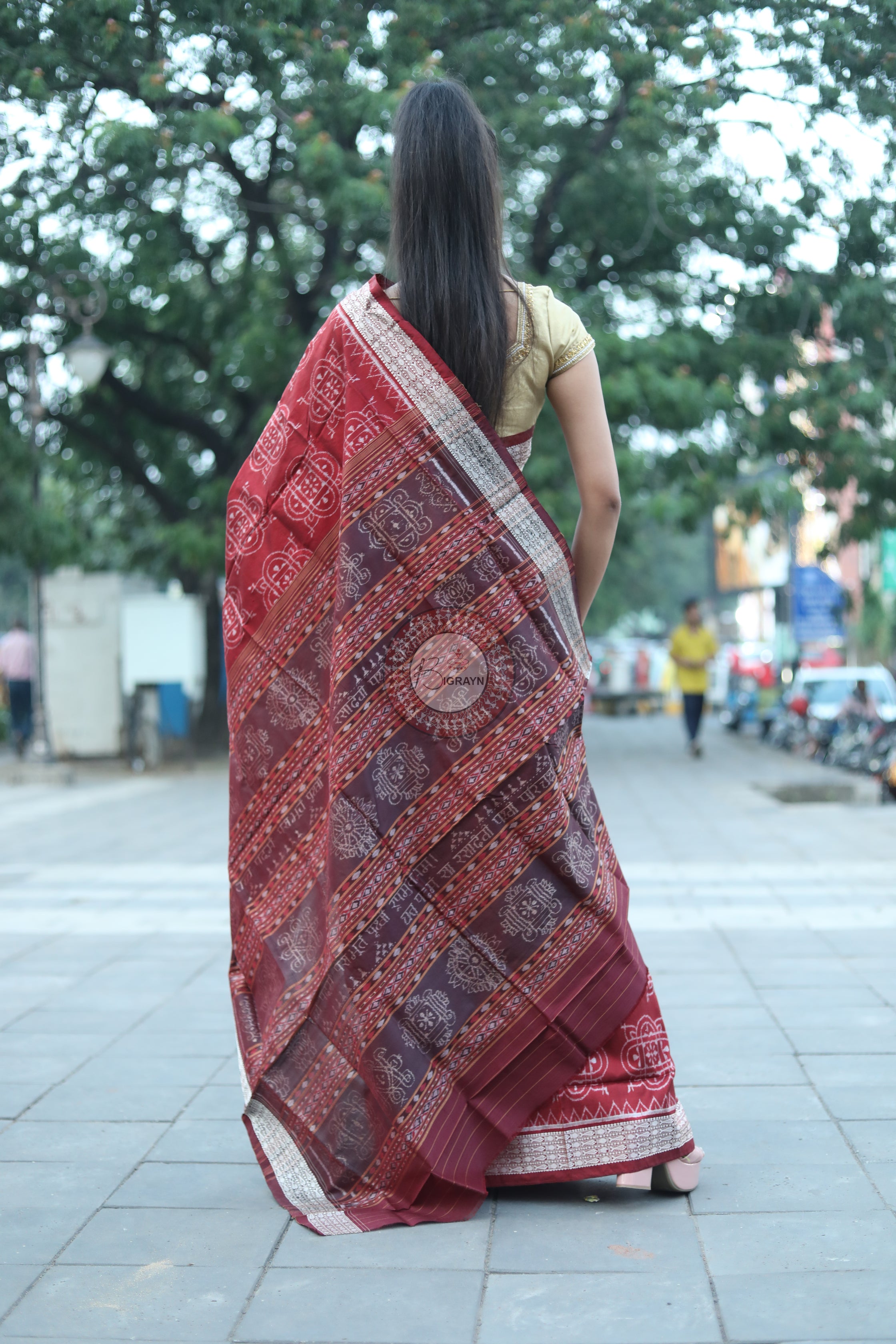 Maroon Laxmi Yantra Natural Dye Saree