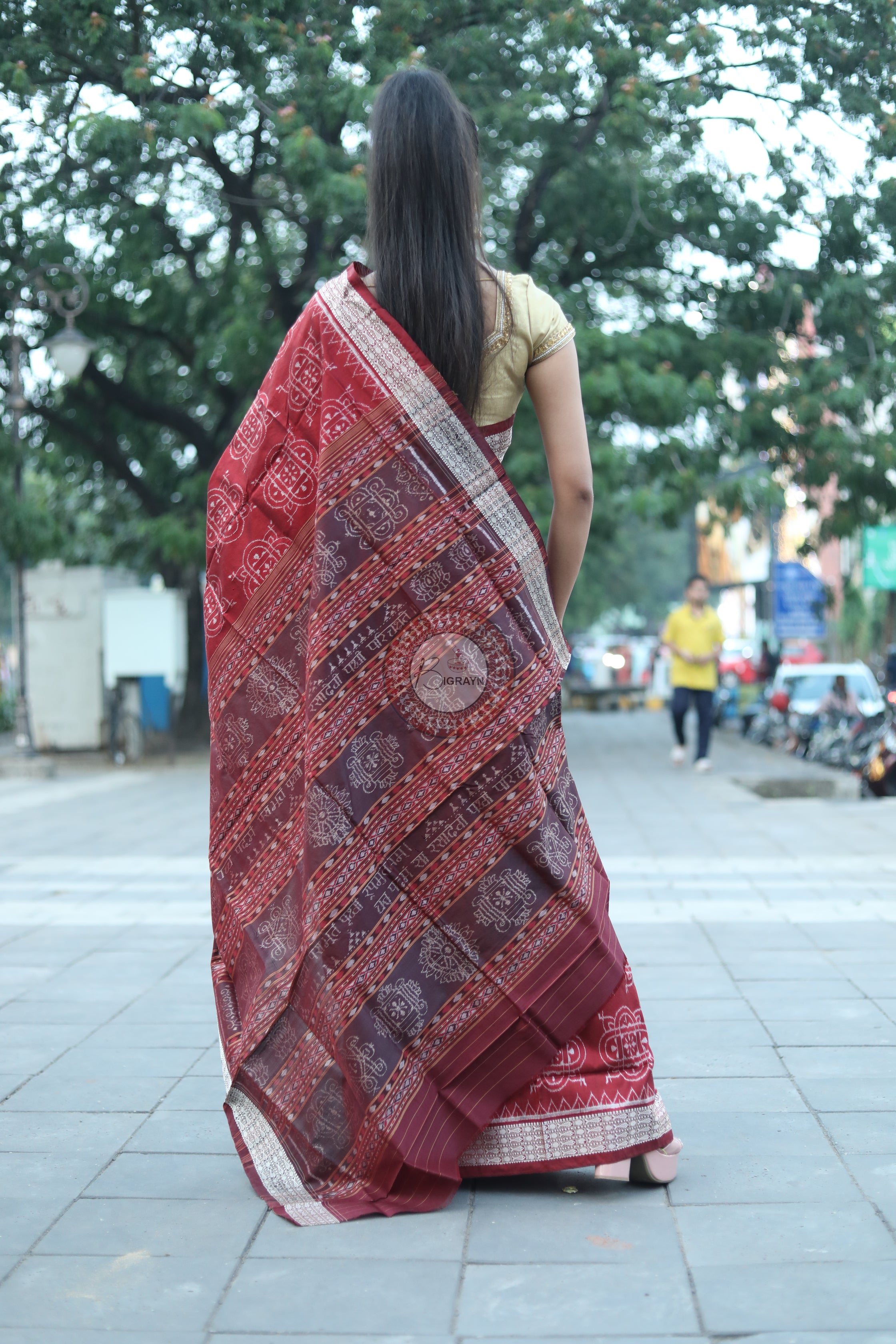 Maroon Laxmi Yantra Natural Dye Saree