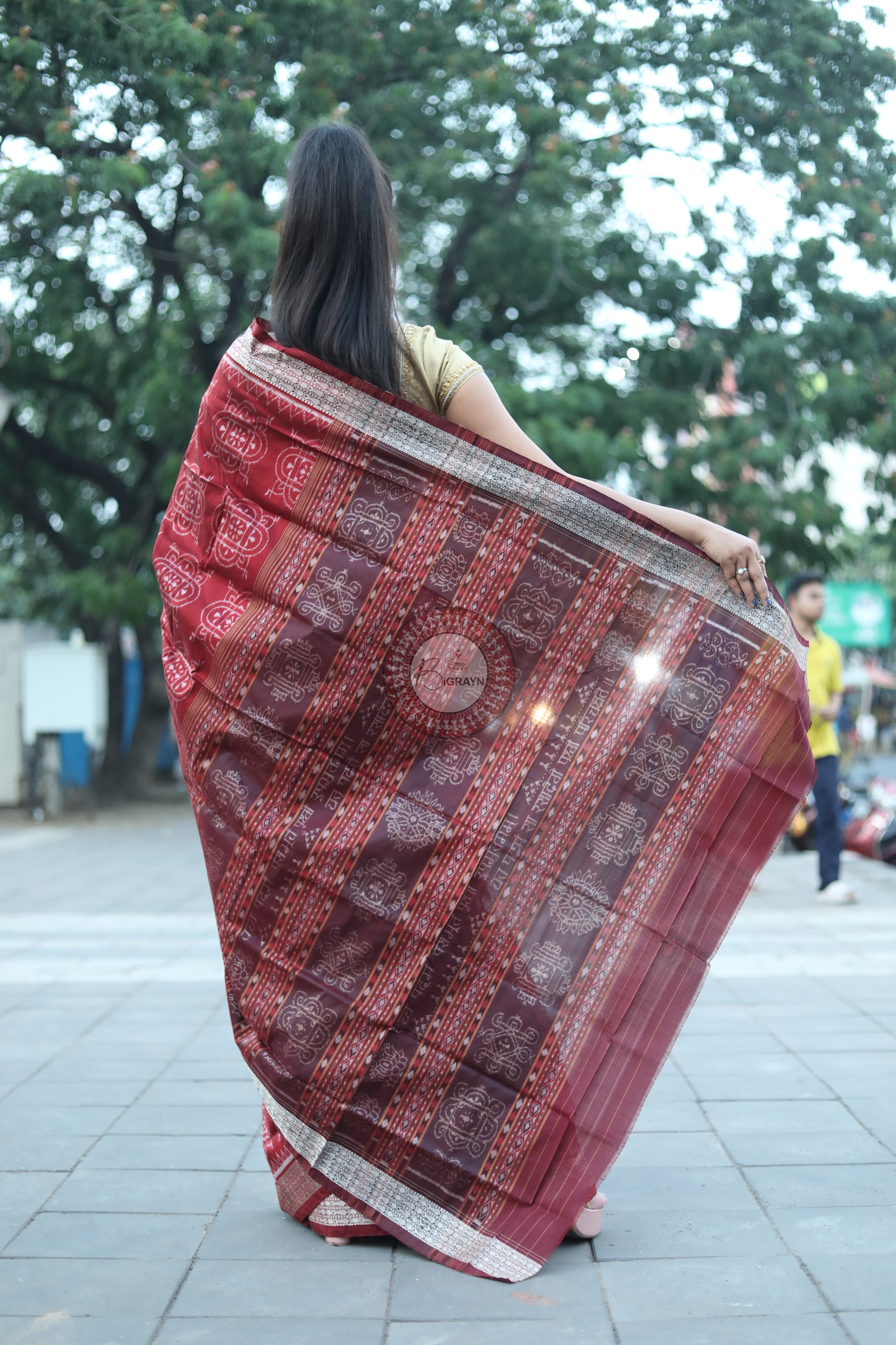 Maroon Laxmi Yantra Natural Dye Saree