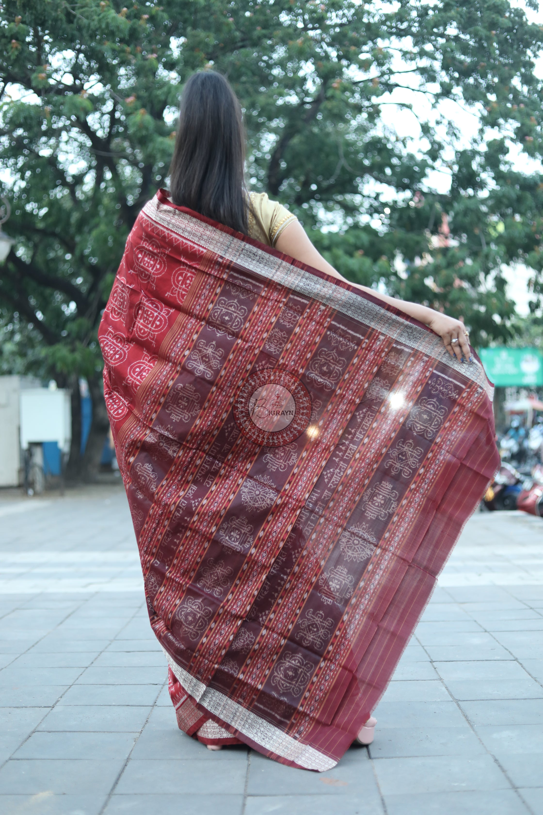 Maroon Laxmi Yantra Natural Dye Saree