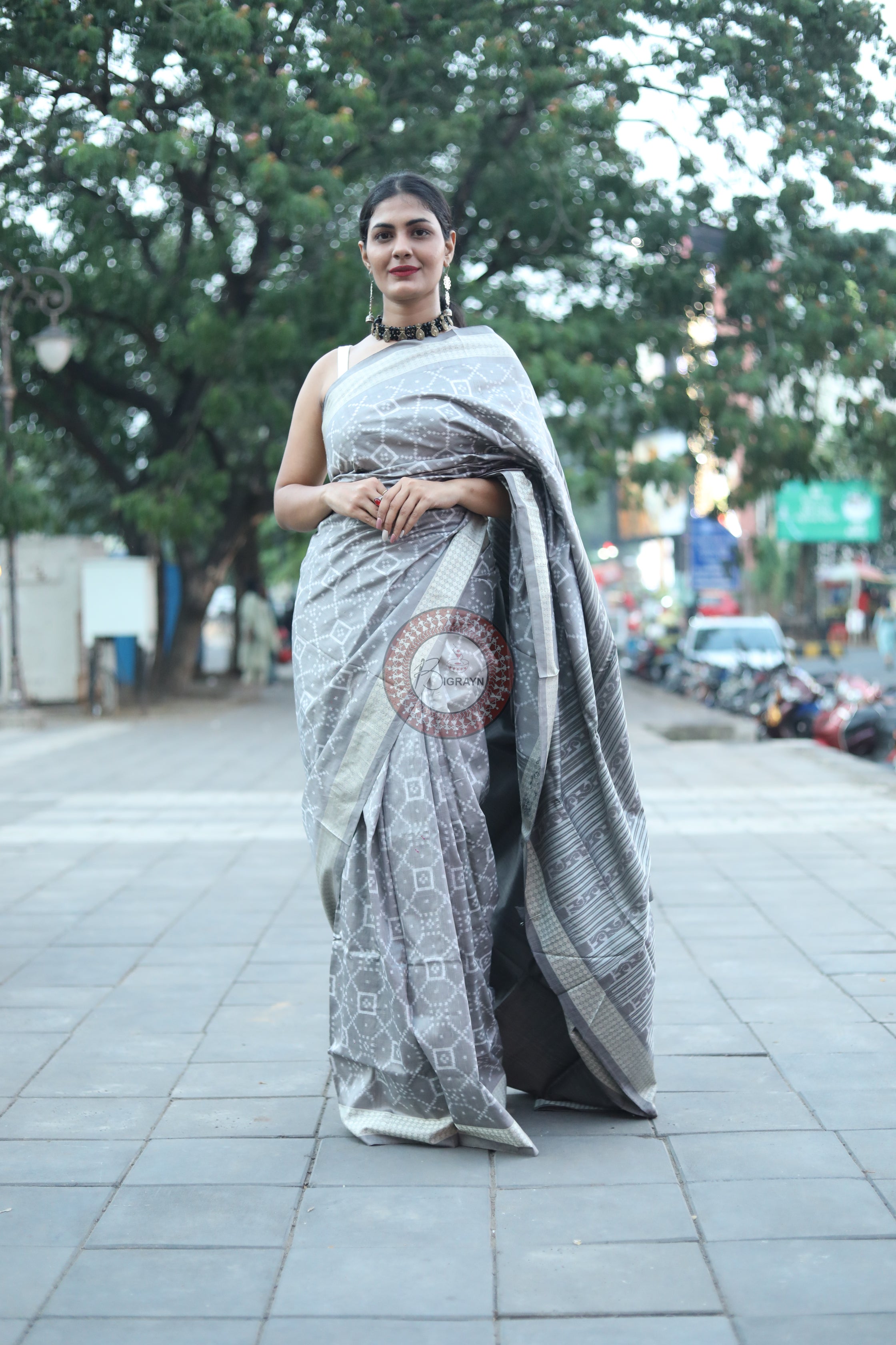 Grey Pasapali Natural Dye Sambalpuri Silk Saree