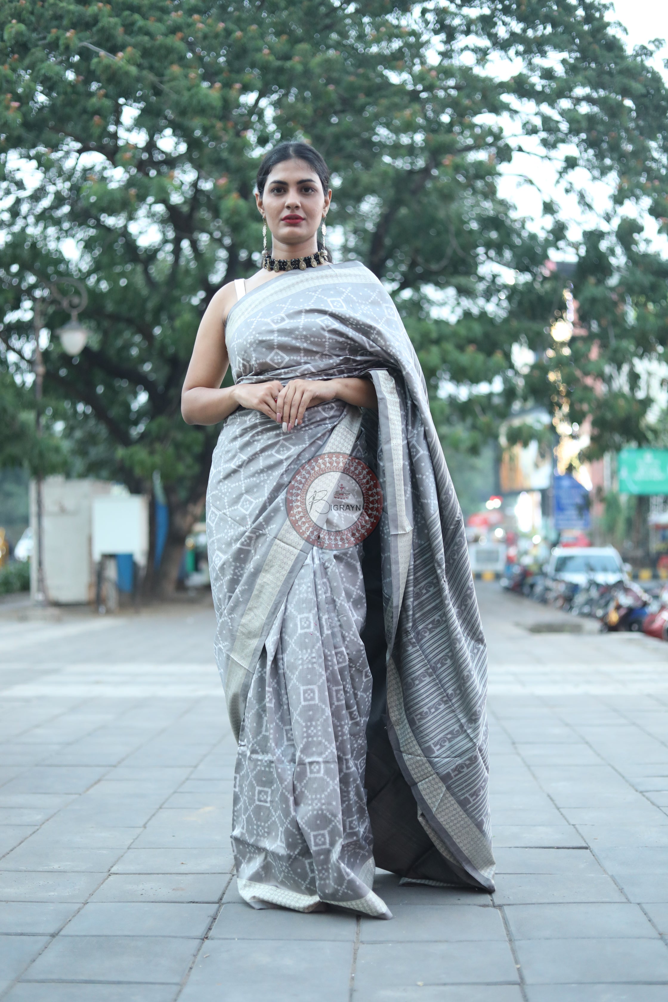 Grey Pasapali Natural Dye Sambalpuri Silk Saree
