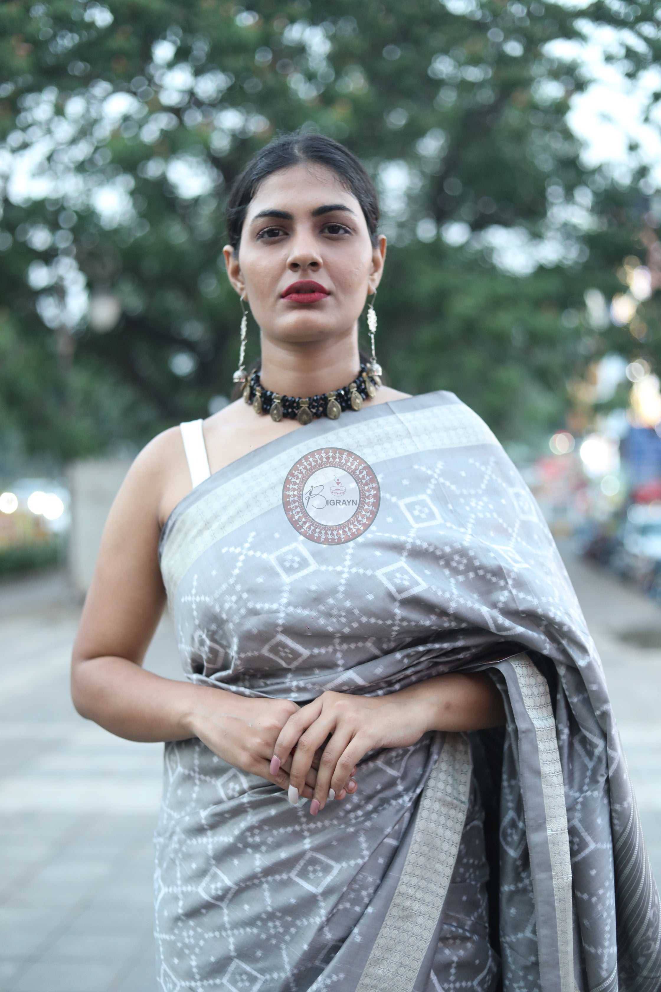 Grey Pasapali Natural Dye Sambalpuri Silk Saree