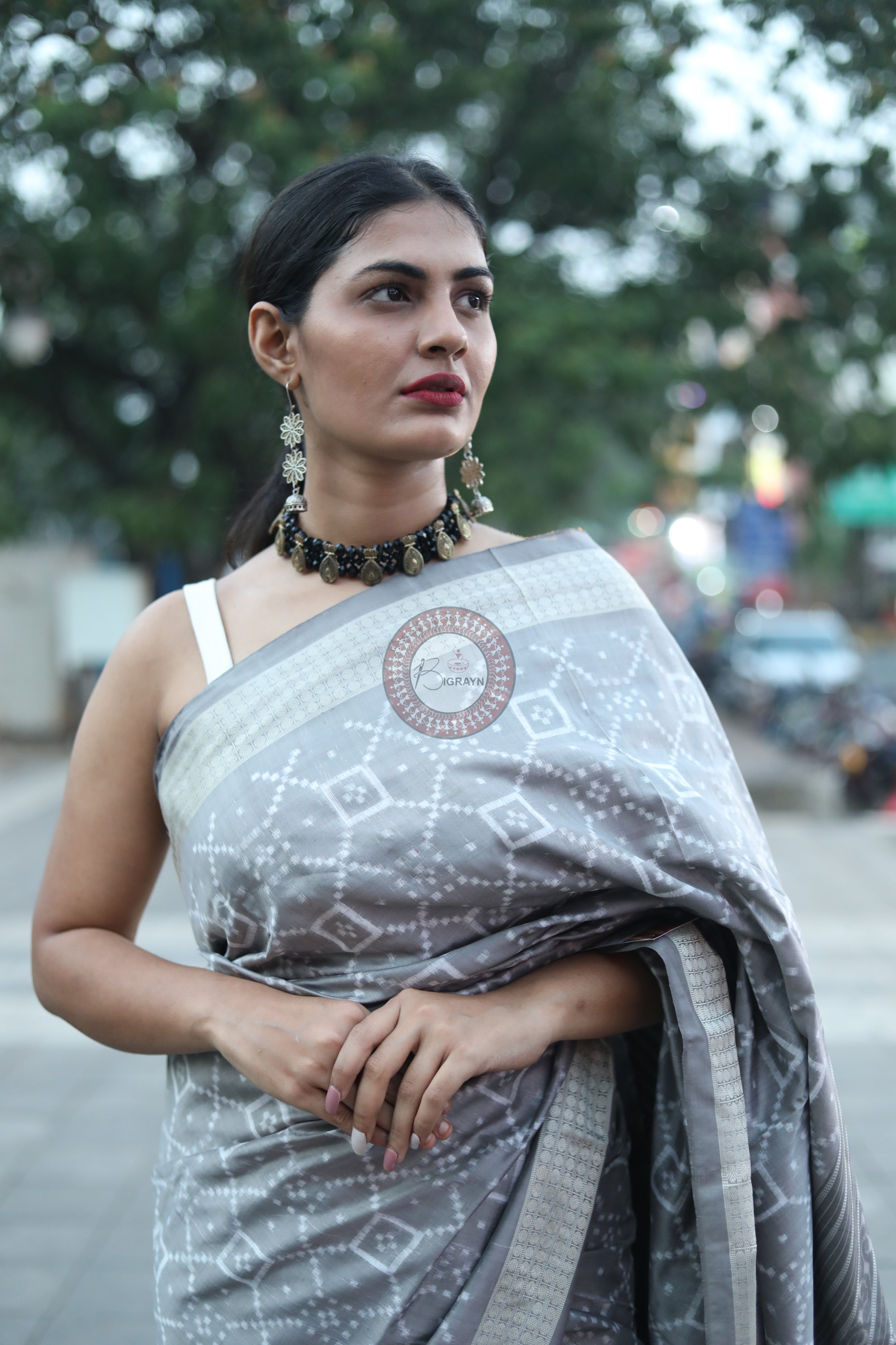 Grey Pasapali Natural Dye Sambalpuri Silk Saree