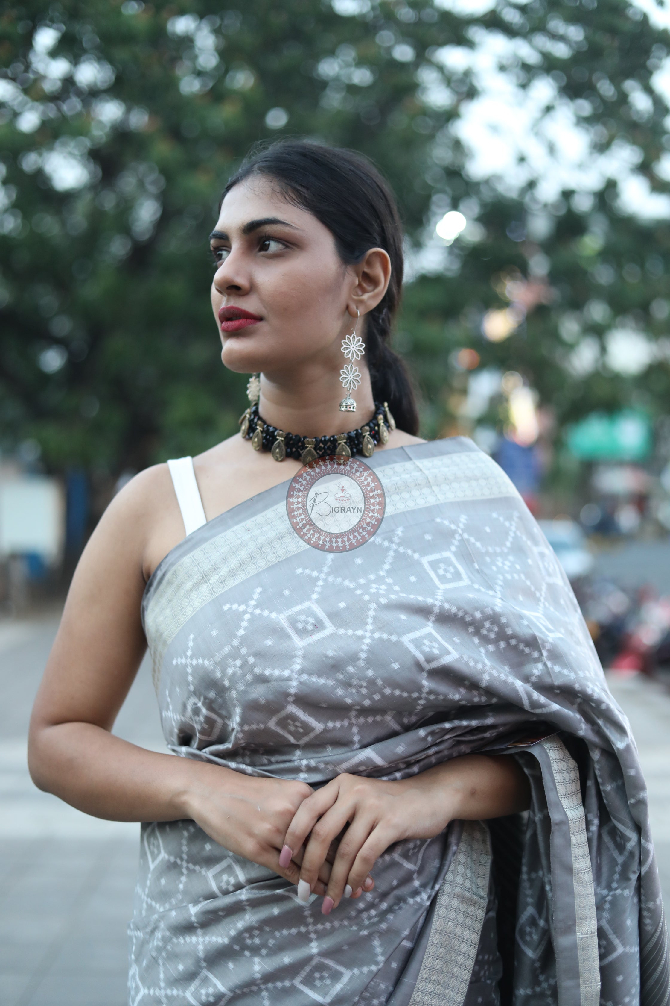 Grey Pasapali Natural Dye Sambalpuri Silk Saree