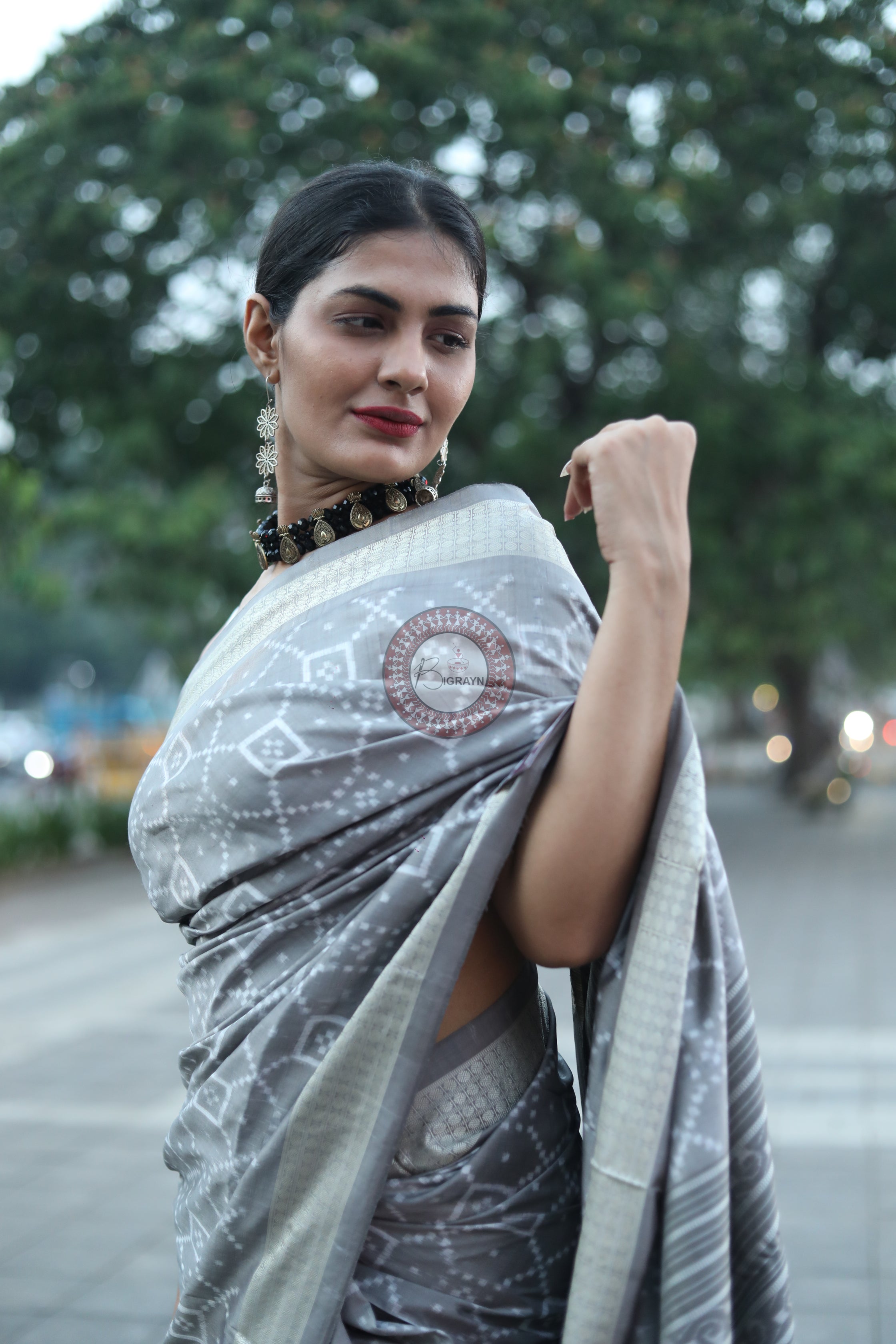 Grey Pasapali Natural Dye Sambalpuri Silk Saree