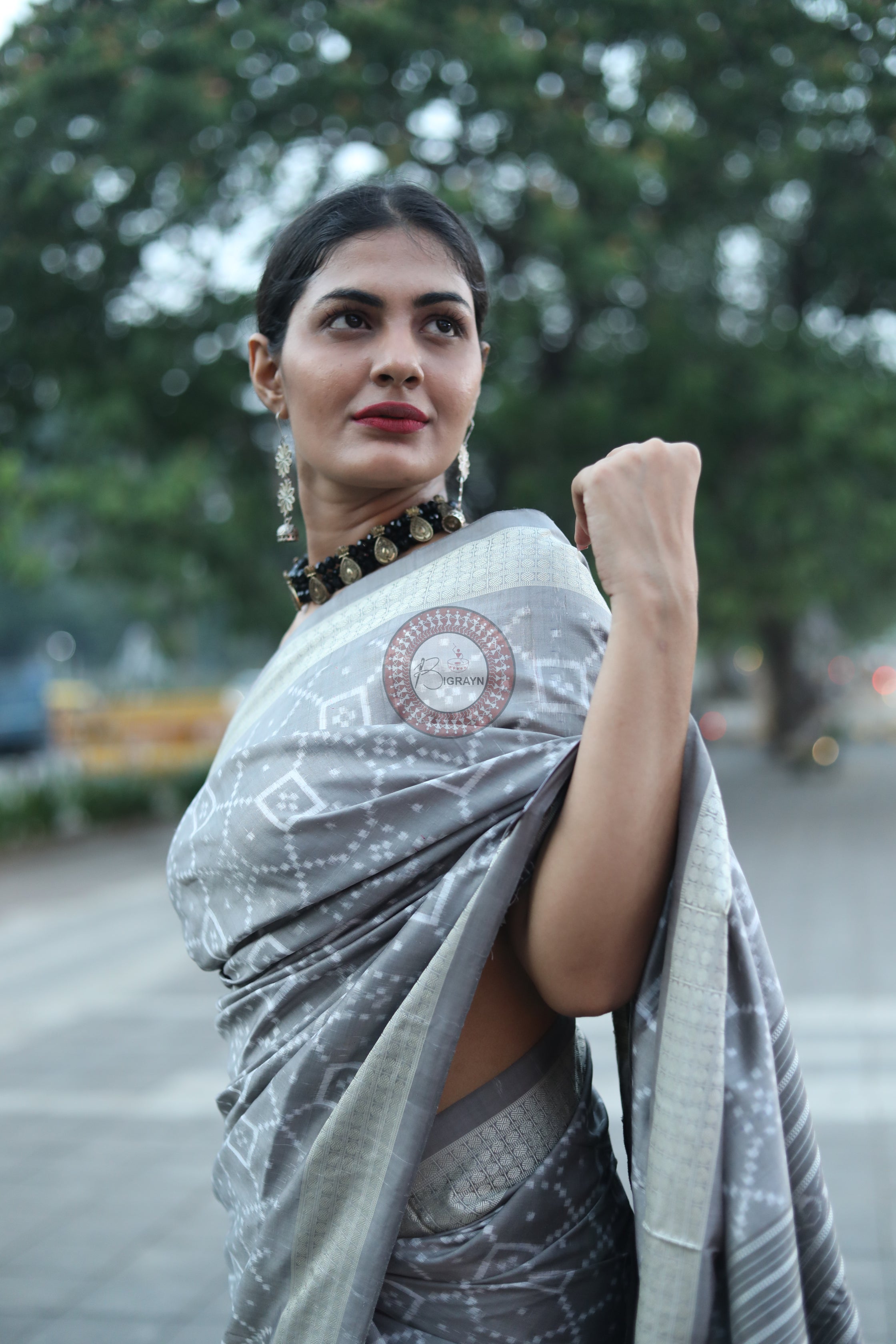Grey Pasapali Natural Dye Sambalpuri Silk Saree