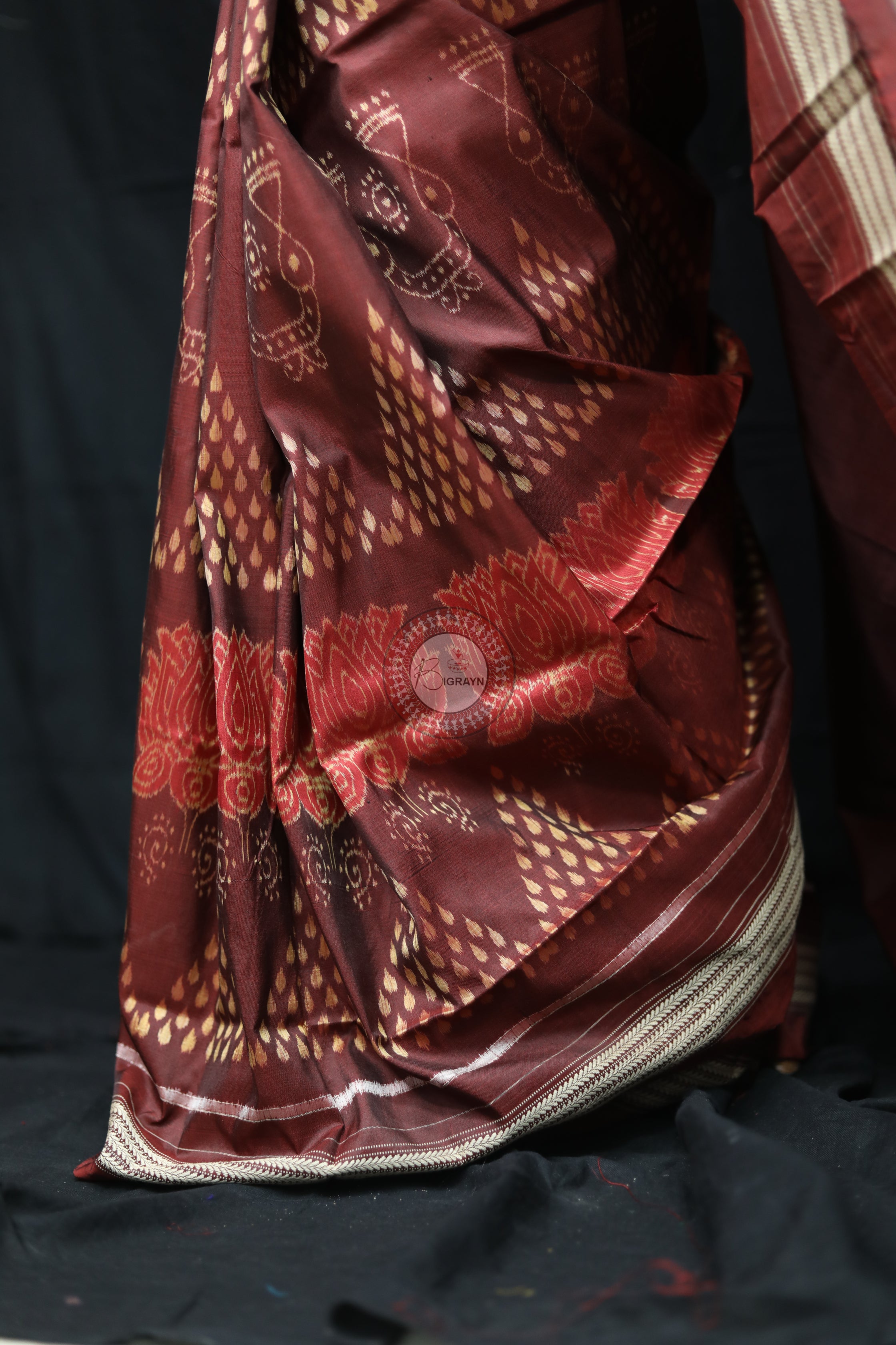 Brick Red Laxmi Pada Chitta Natural Dye Sambalpuri Silk Saree