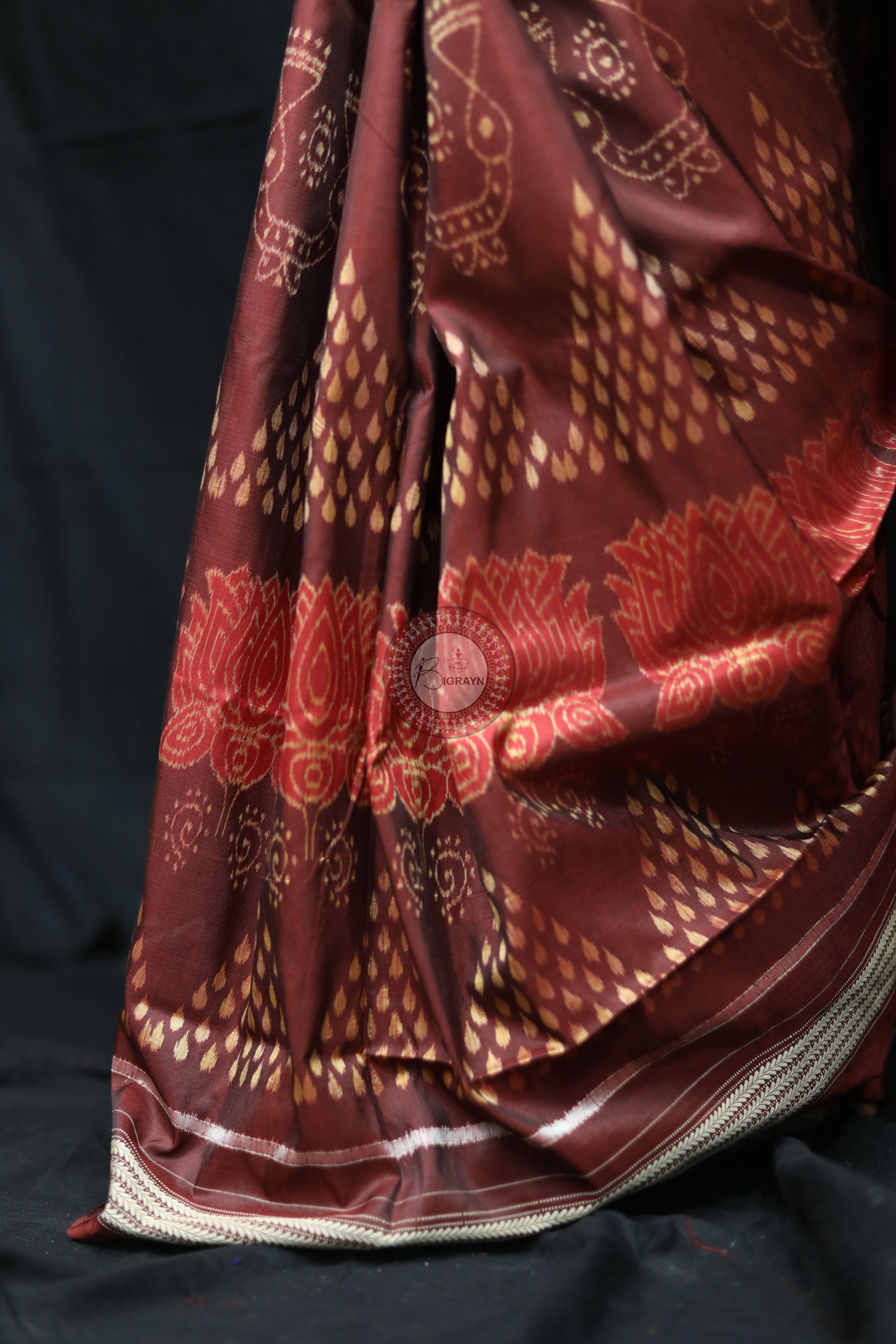 Brick Red Laxmi Pada Chitta Natural Dye Sambalpuri Silk Saree