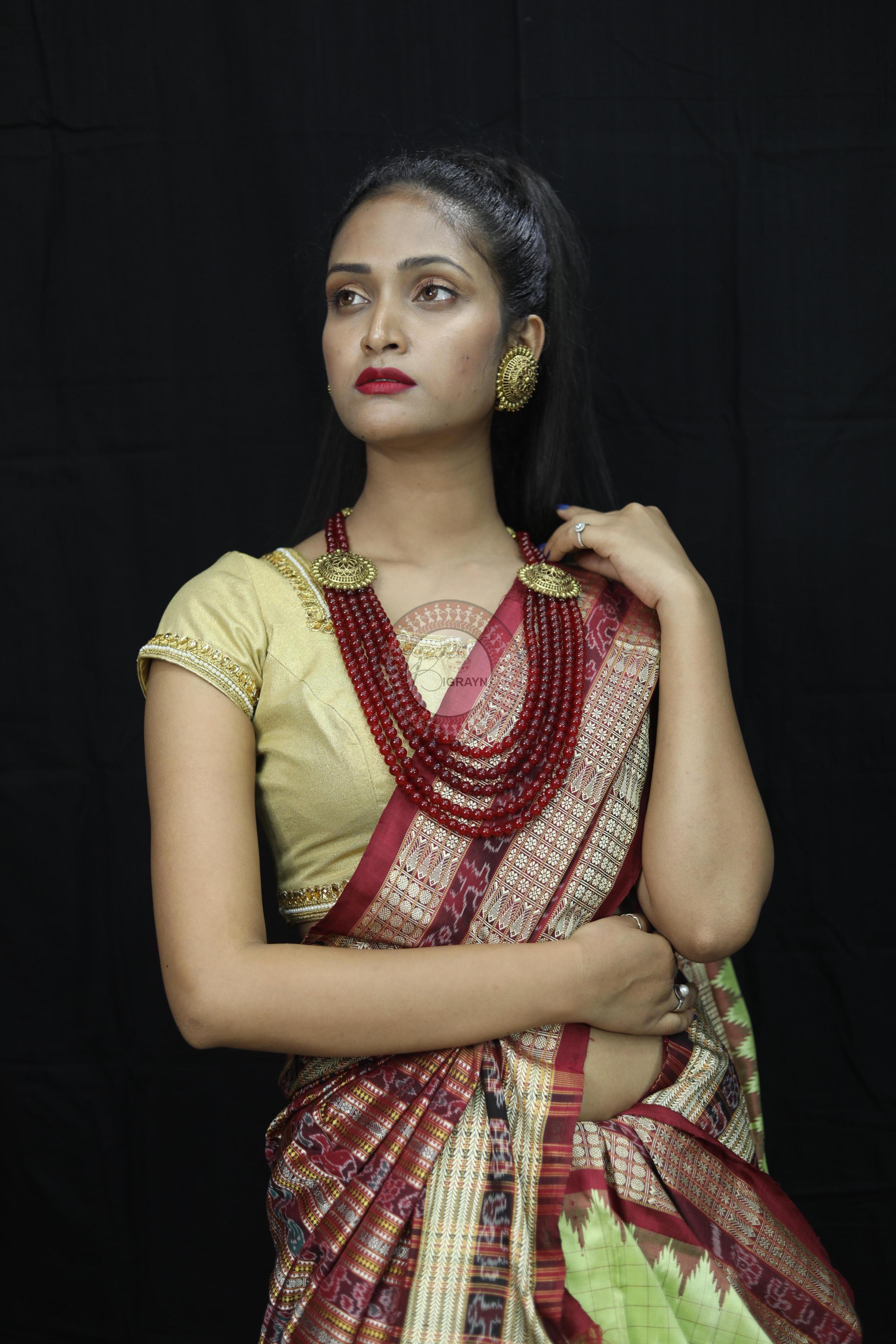 Pista Green Checks Sambalpuri Silk Saree